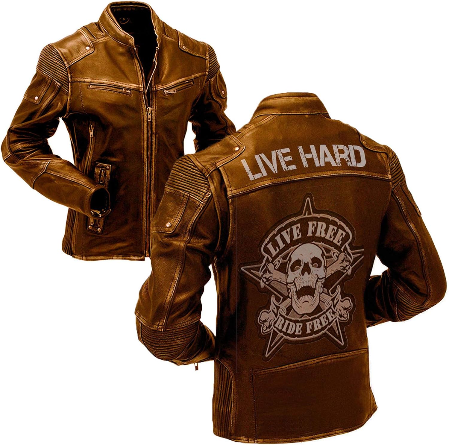 Gearswears Mens Retro Brown Cafe Racer Vintage Leather Jacket ...