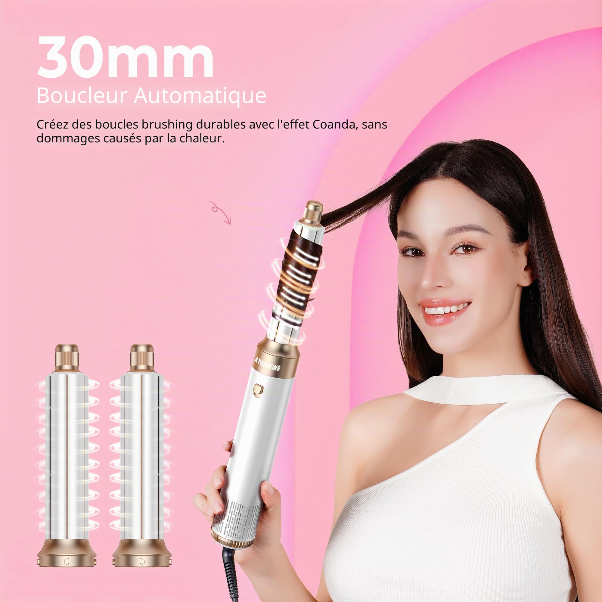 Atopskins Airbrush Hair Styler 6 In 1 Air Styler avec Seche Cheveux Brosse Soufflante, Brushing Brosse Soufflante, Boucleur a Air, Magic Styler pour Donner Du Volume, Boucler