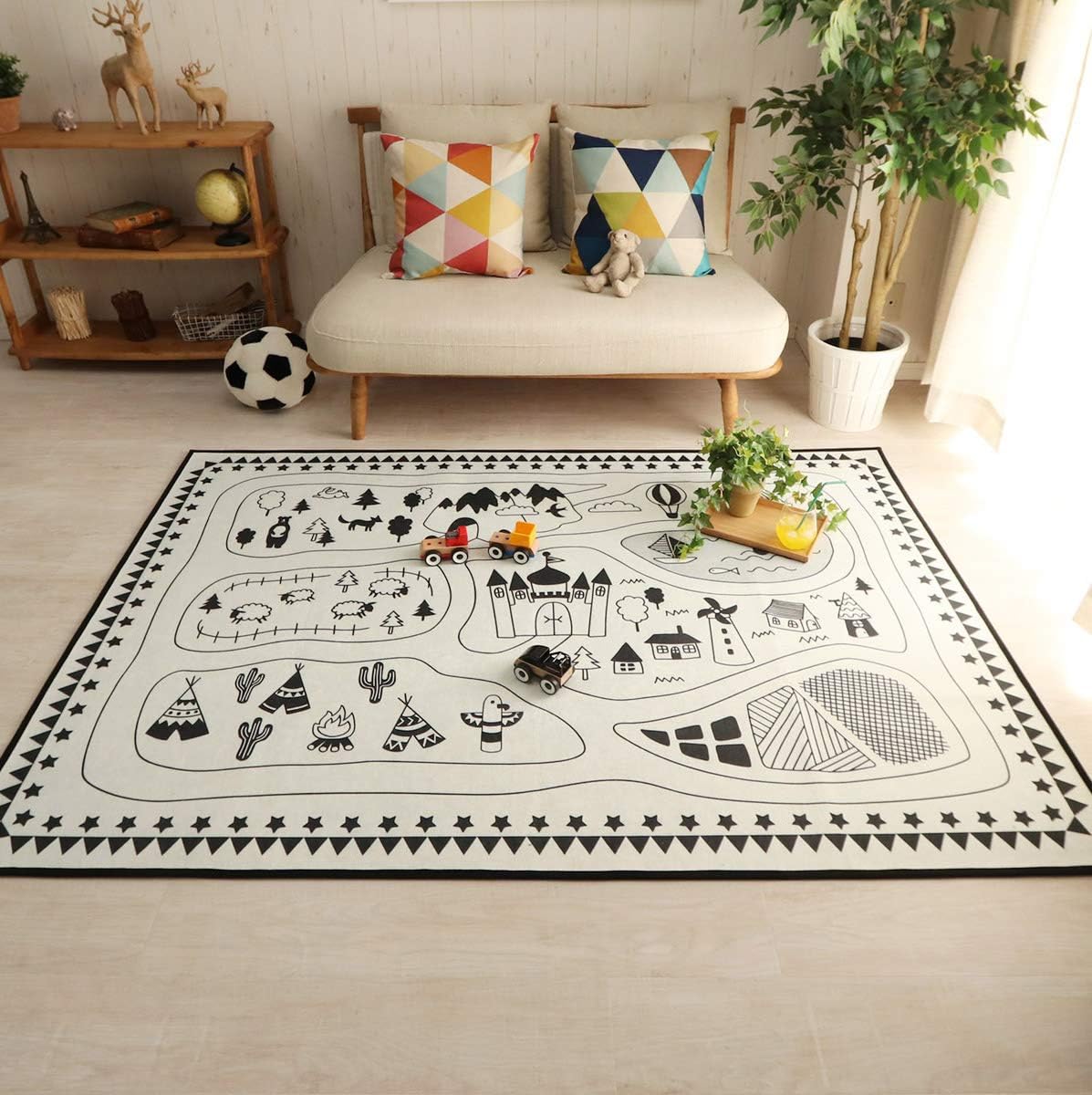 Amazon Co Jp ラグ マット ラグマット カーペット 1 5畳 約 130 X 190 Cm 洗える すべり止め ベビー 赤ちゃん プレイマット 北欧 道路 マップ 女の子 男の子 モノトーン おしゃれ かわいい 床暖房 ホットカーペット対応 タウン ベビー マタニティ