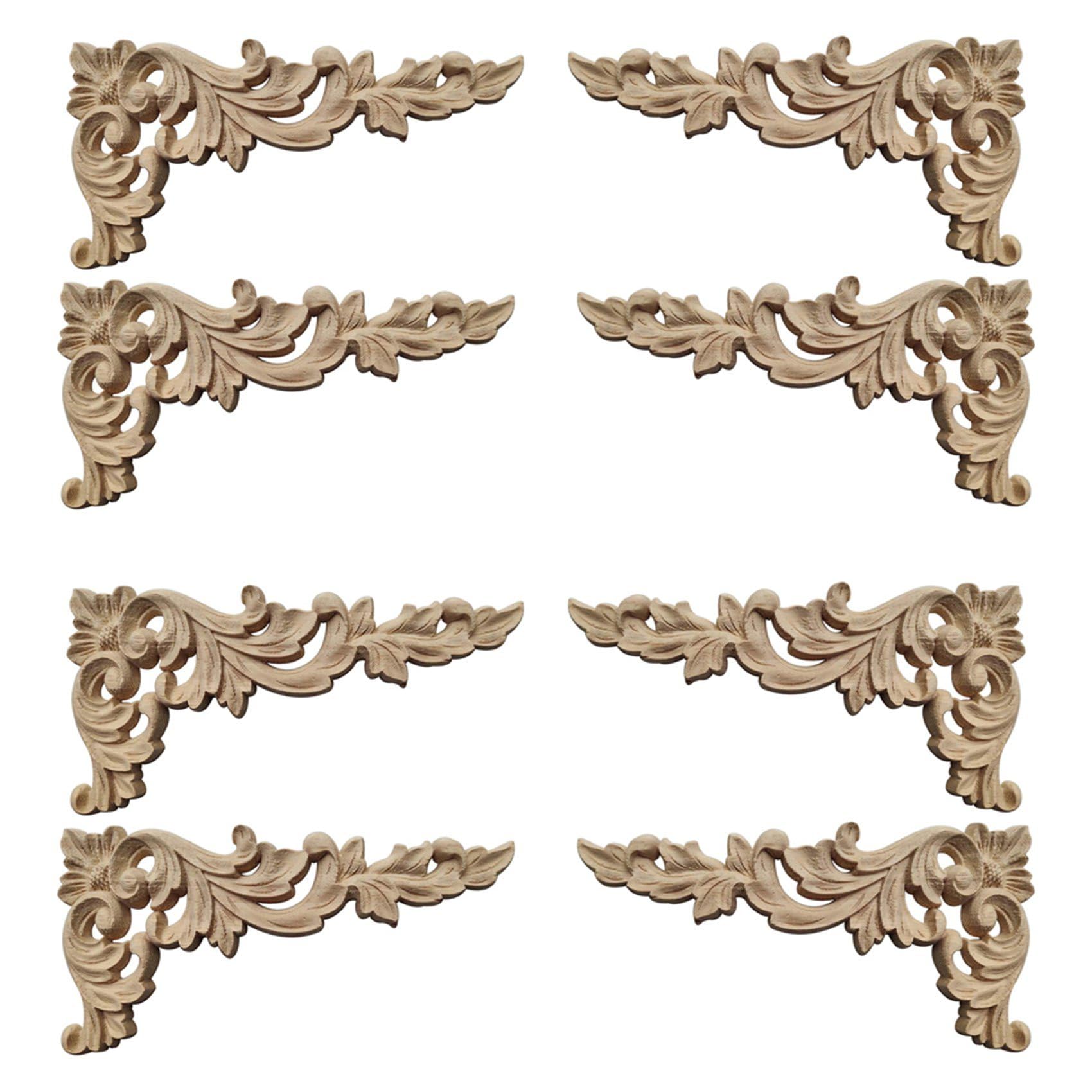 Vjsujehgy 8Pcs Wood Carved Corner Onlay Applique Unpainted Frame Cupboard Cabinet Decal for Decoration B