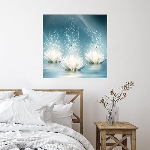 Miniatura 40 de Calcomanías murales de flores de loto blanco, calcomanías de pared personalizadas con flores florales, calcomanías de vinilo para mural con citas
