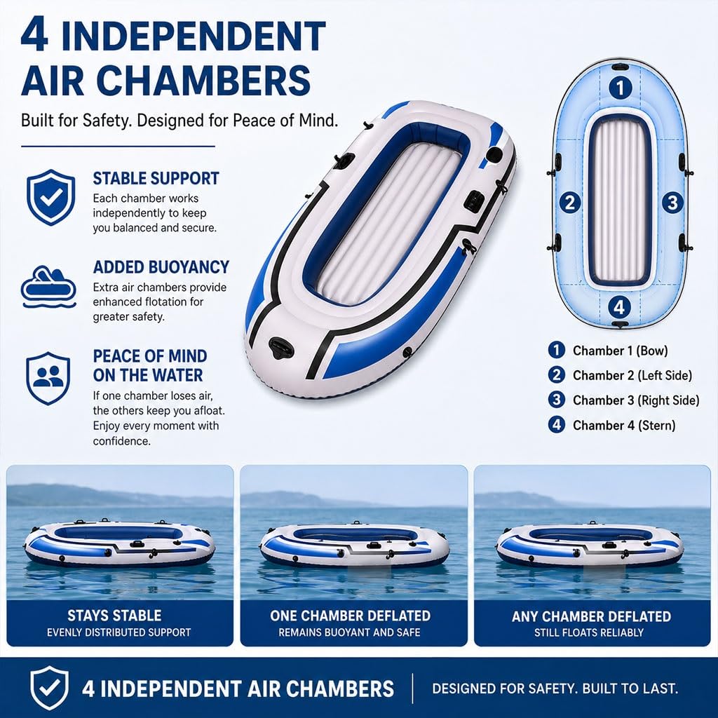 Kayak Gonfiabile 2-3 Persone, Barca In PVC Con 4 Camere D'Aria