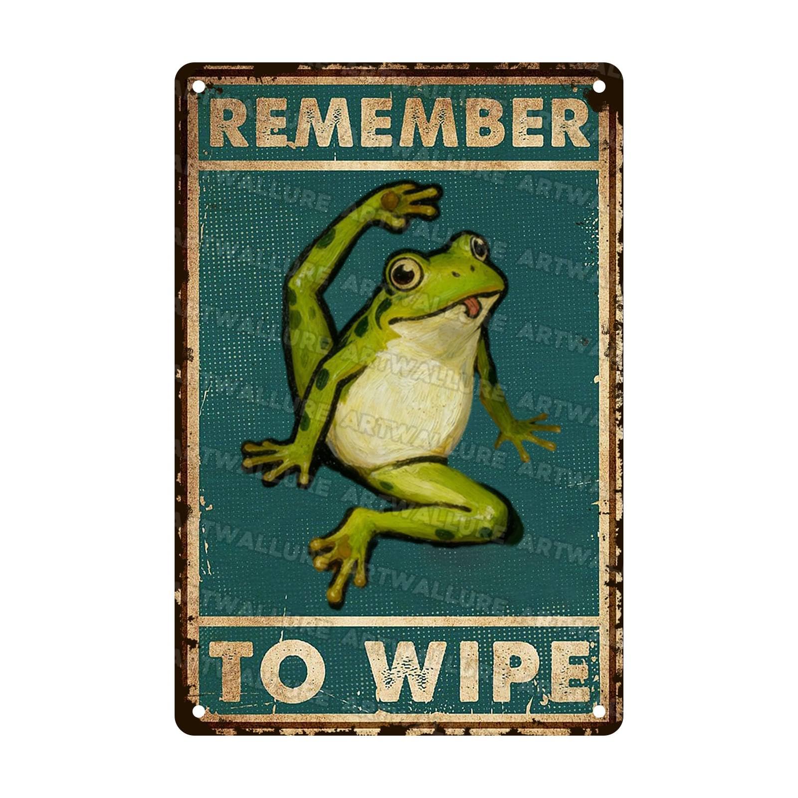 Funny Frog Metal Sign Remember To Wipe Vintage Bathroom Humor Design For Toilet Restroom Wall Decor Lover Frog Gift 8x12Inch