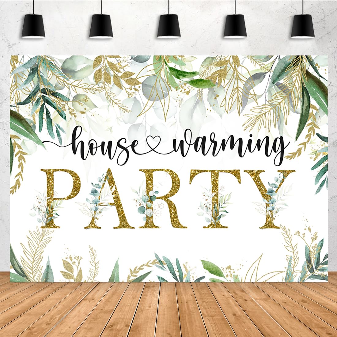 Aperturee 7x5ft House Warming Party Backdrop Spring Gold Green Leaves Photography Background Home Sweet Home New House Party Banner Decorations