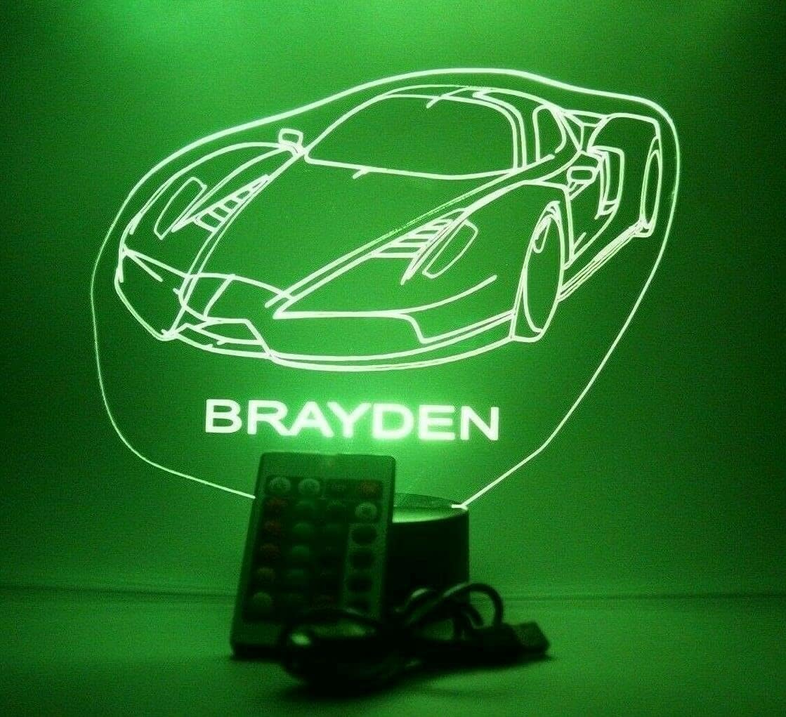 MIRROR MANIA Sports Race Car Night Light Up LED Personalized Name Engraved Fast Highly Exclusive Speed Racing Luxury Car Table Lamp 16 Color Changing Options with Remote Free Engraved, Great Gift
