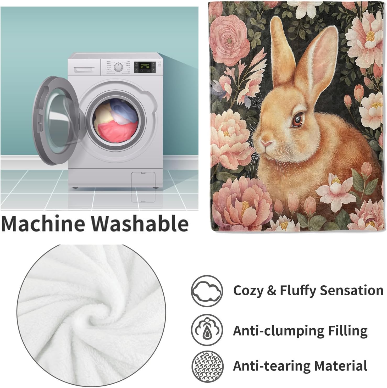 Bunny Blanket, 50"x60" Rabbit Flannel Fleece Throw for Kids & Adults, Ultra-Soft and Warm Home Decor Blanket, Bunny Gifts