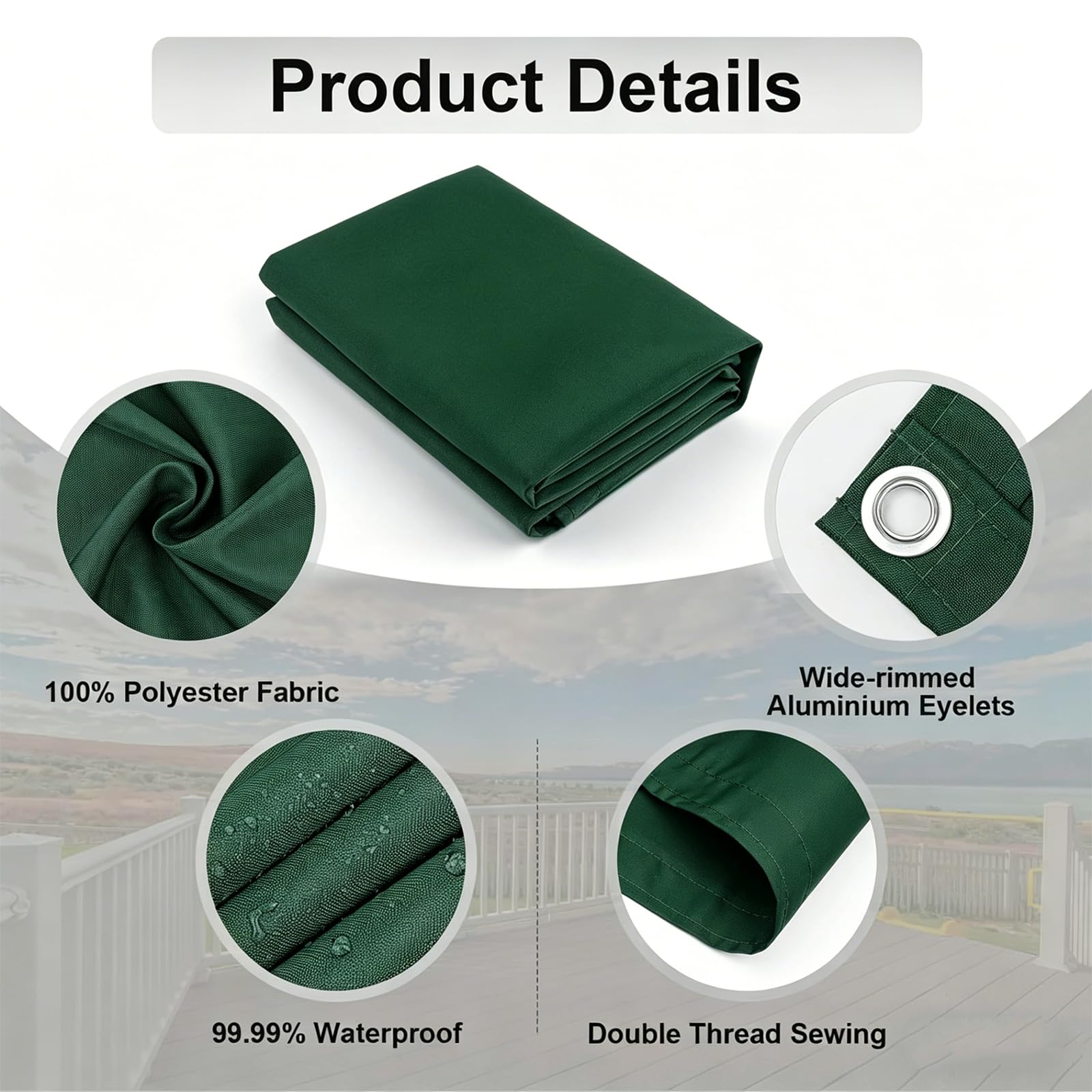 Parawan Balkonowy 45 x 120 cm Ochrona Przed Wiatrem I Promieniowaniem Uv, Ochrona Przed Ciekawskimi Spojrzeniami Osłony Dzielące I Ochronne Z Oczkami, Lina Na Patio, Ciemnozielony