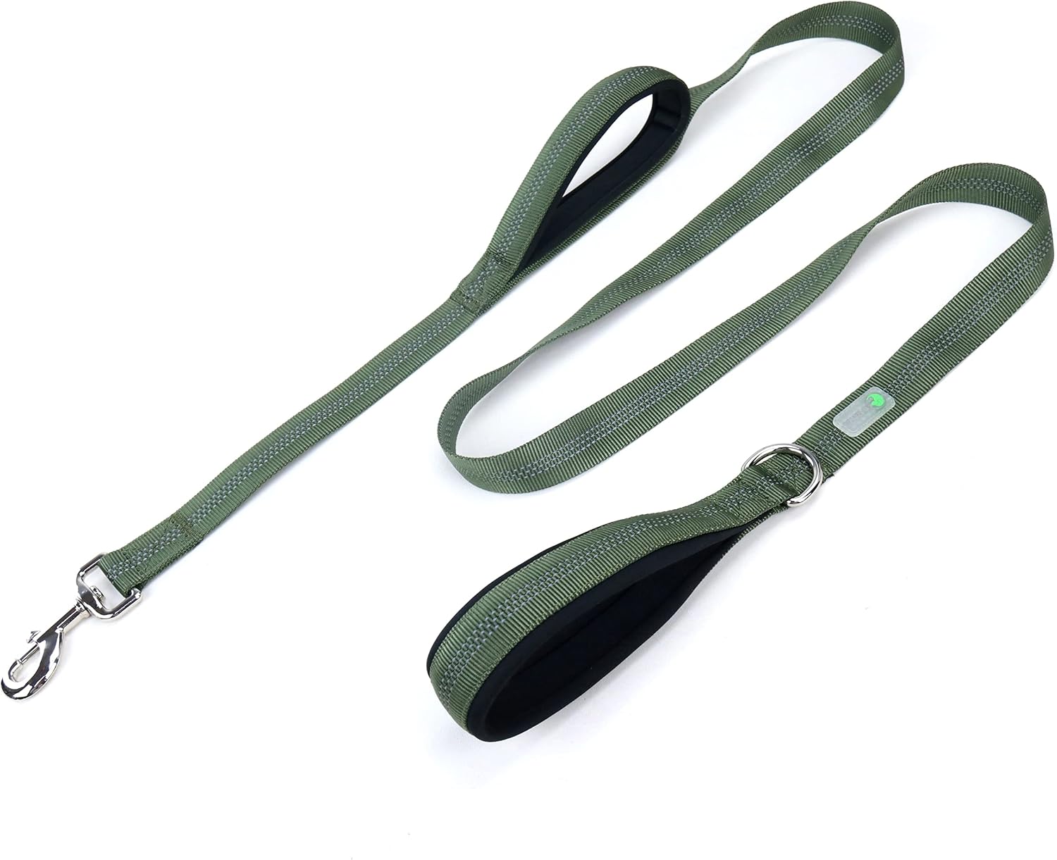 DCbark Dual Handle Lead, Double Padded Traffic Handle Dog Leash, Reflective Leash with 2 Comfortable Handles (M, Army Green)