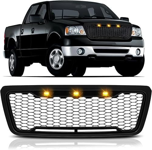 Rejilla compatible con Ford F150 F-150 2004 2004 2005 2006 2007 2008 incluyendo XL XLT FX2 FX4 STX XTR Grill 3 luces LED