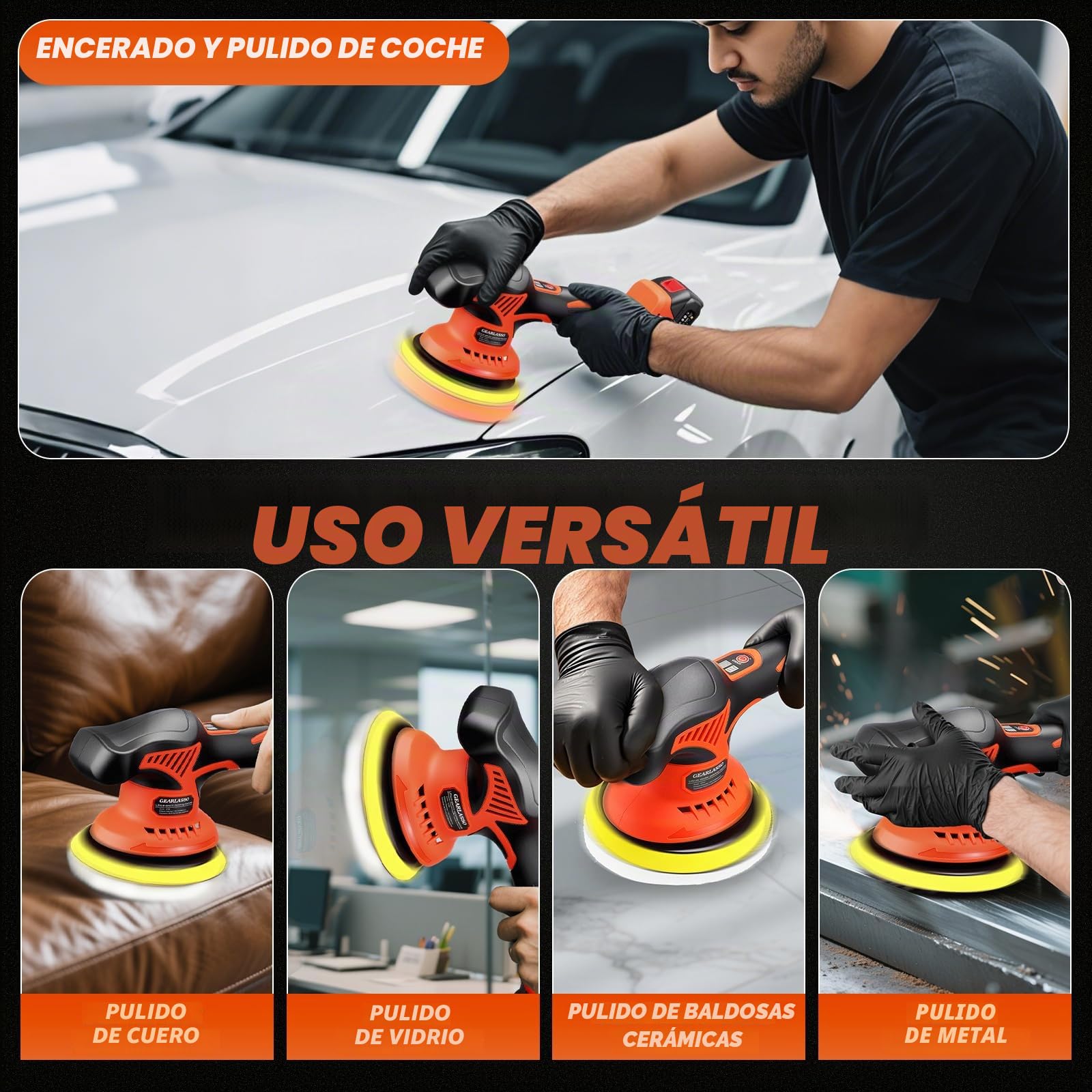 Pulidor inalámbrico para coche, 8 velocidades variables, 2800-6000 rpm, con 2 baterías 21V 2.0Ah y kit de pulido de 17 piezas para eliminar arañazos