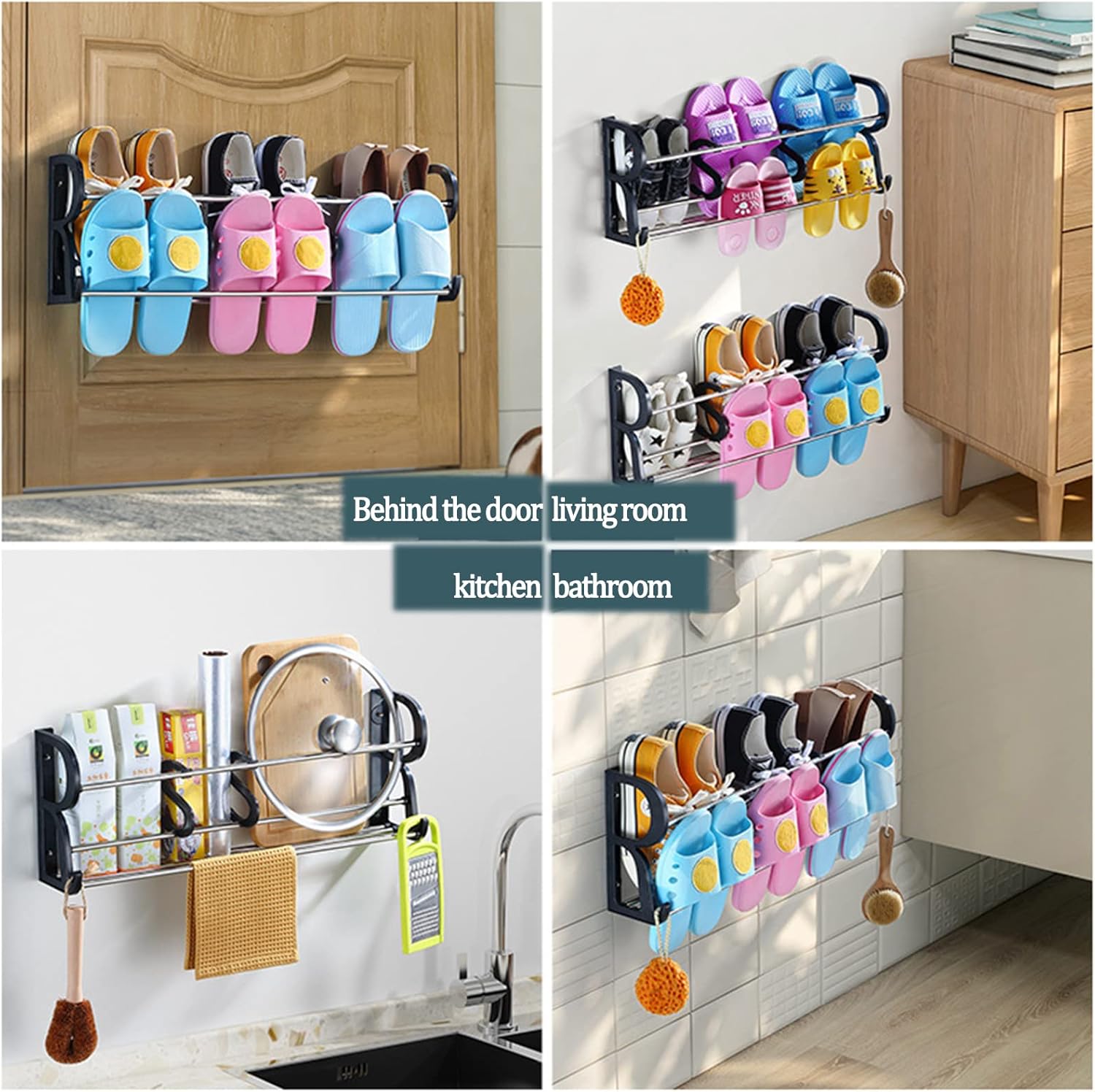 Over the Door Shoe Organizers, Wall Hanging Rack with S-shape Divider Adhesive Holder Mounted Hooks for Closet Bathroom Bedroom Pantry (50cm/With Divider)