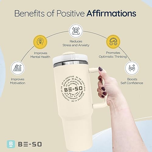 Miniatura 30 de Vaso de 40 onzas con asa y tapa con pajilla, vaso aislado, simple, reutilizable, de acero inoxidable, taza de café moderna de viaje, apta