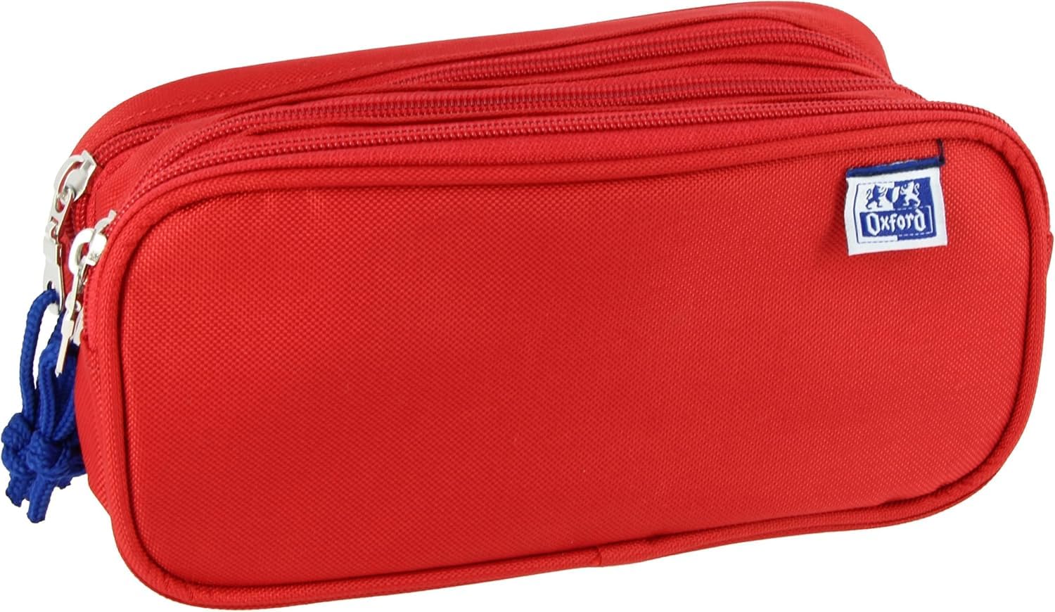 Oxford 4001611915 Kangoo Kids School Pencil Case, 3 Compartments, Elastic Rubber, 3 Zips, Red