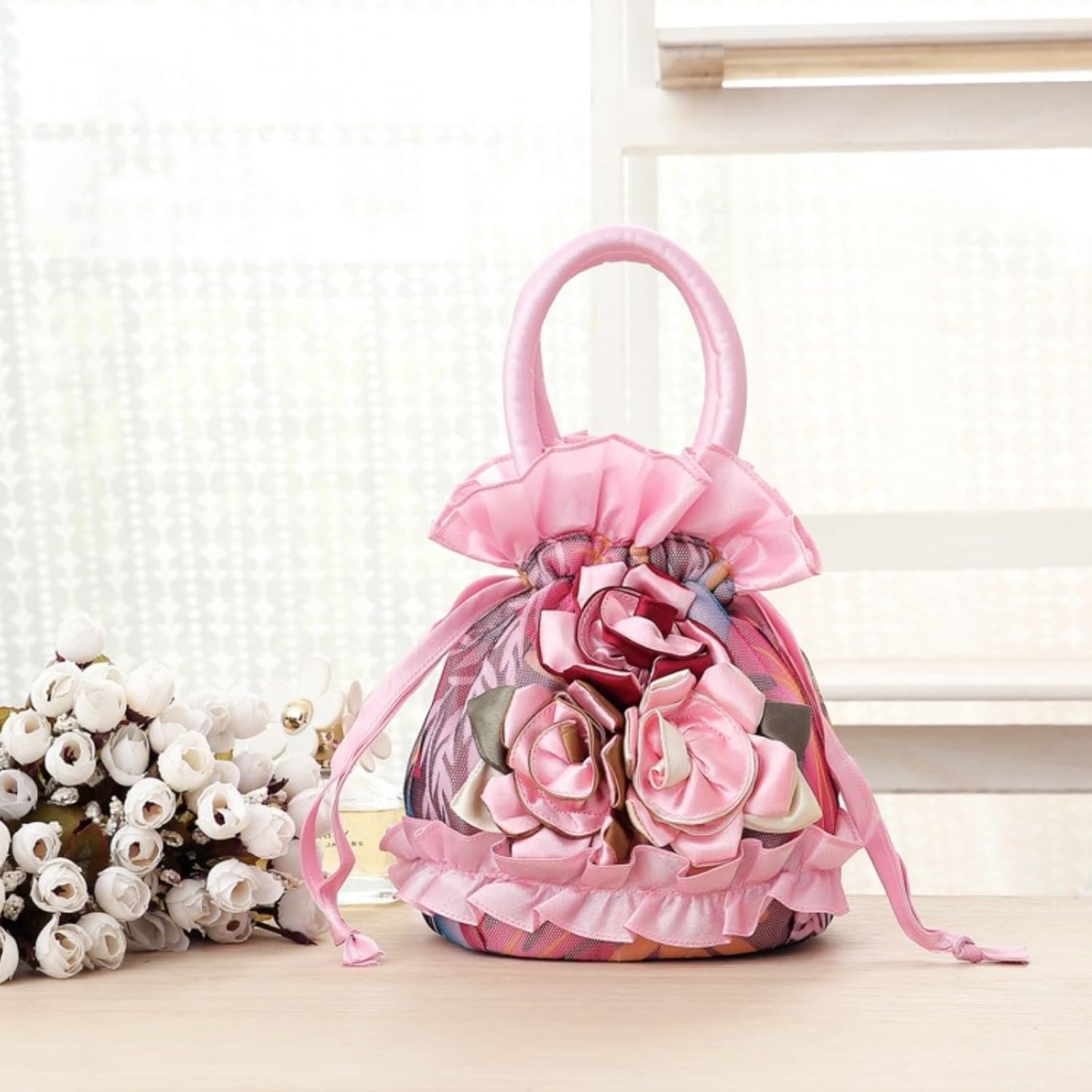 Mobile phone bag, drawstring, ethnic style handbag, can hold keys, lipstick, wallet