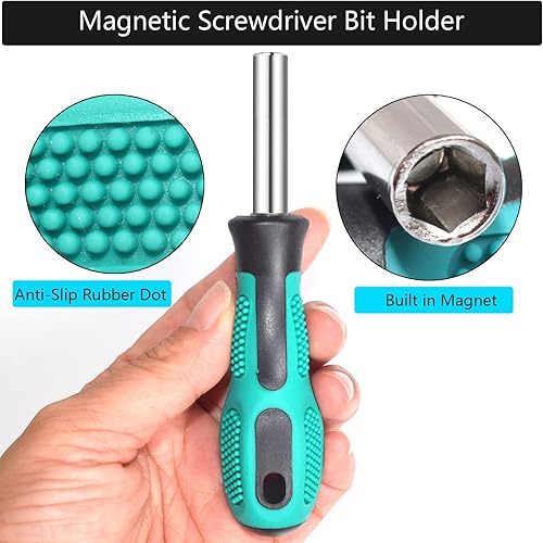 Miniatura 6 de Juego de 2 soportes para puntas de destornillador hexagonal de 14, con 1 mango de cambio rápido y 1 mango magnético para puntas de destornillador