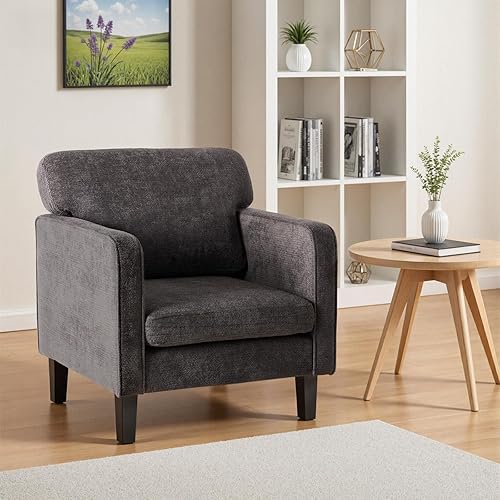 DUMOS Modern Accent Chairs for Living Room, Corner Chairs for Adults, Reading Chair with Armrest and Backrest, Comfy Lounge Chairs for Bedroom, Waiting Room and Reception Room, Grey