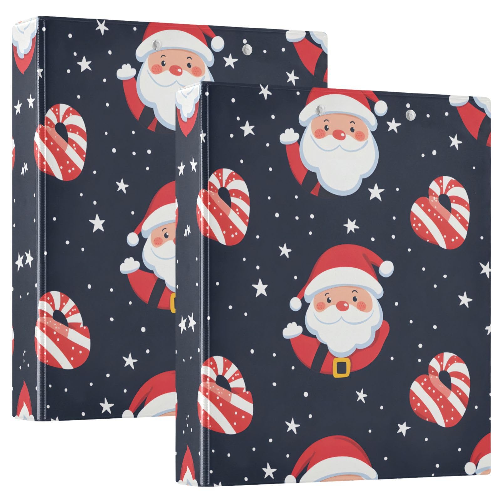 Confezione da 2 raccoglitori a 3 anelli, motivo Babbo Natale, 3,8 cm, con 3 tasche trasparenti, portablocco e contiene 200 fogli, per ufficio, scuola, organizzazione domestica