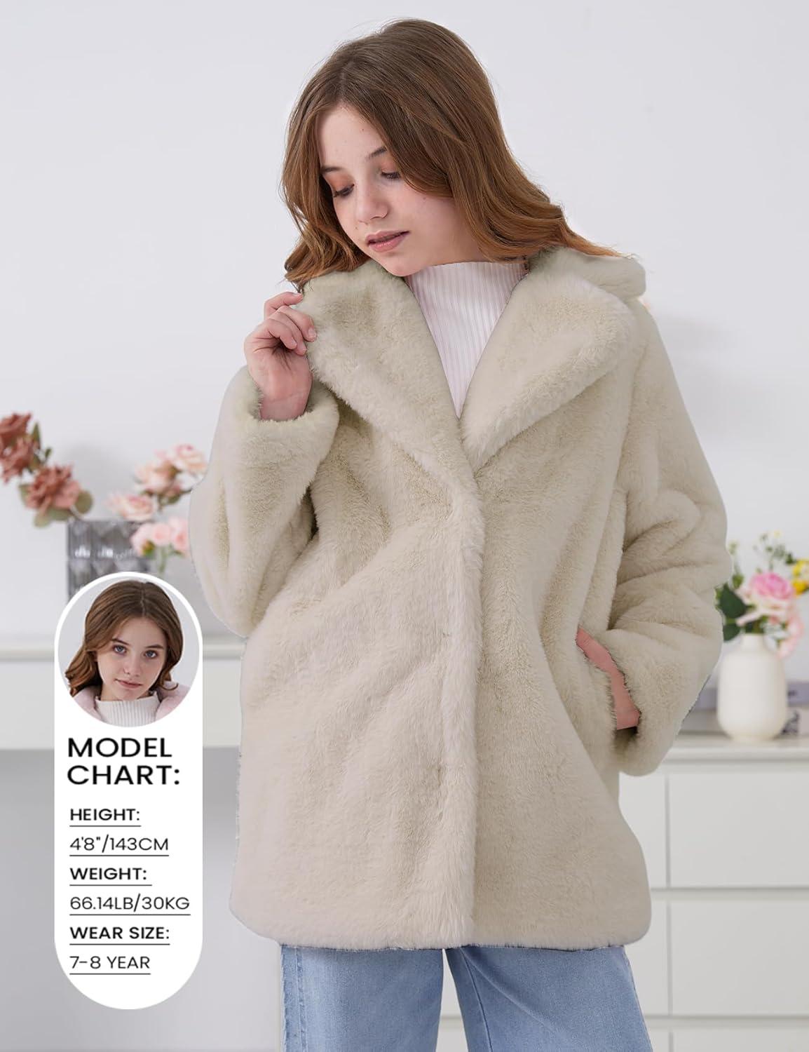 Girls Faux Fur Coat Fluffy Lapel Furry Jacket Long Sleeve Shaggy Long Coat Winter Warm Coats Outerwear - Image 4