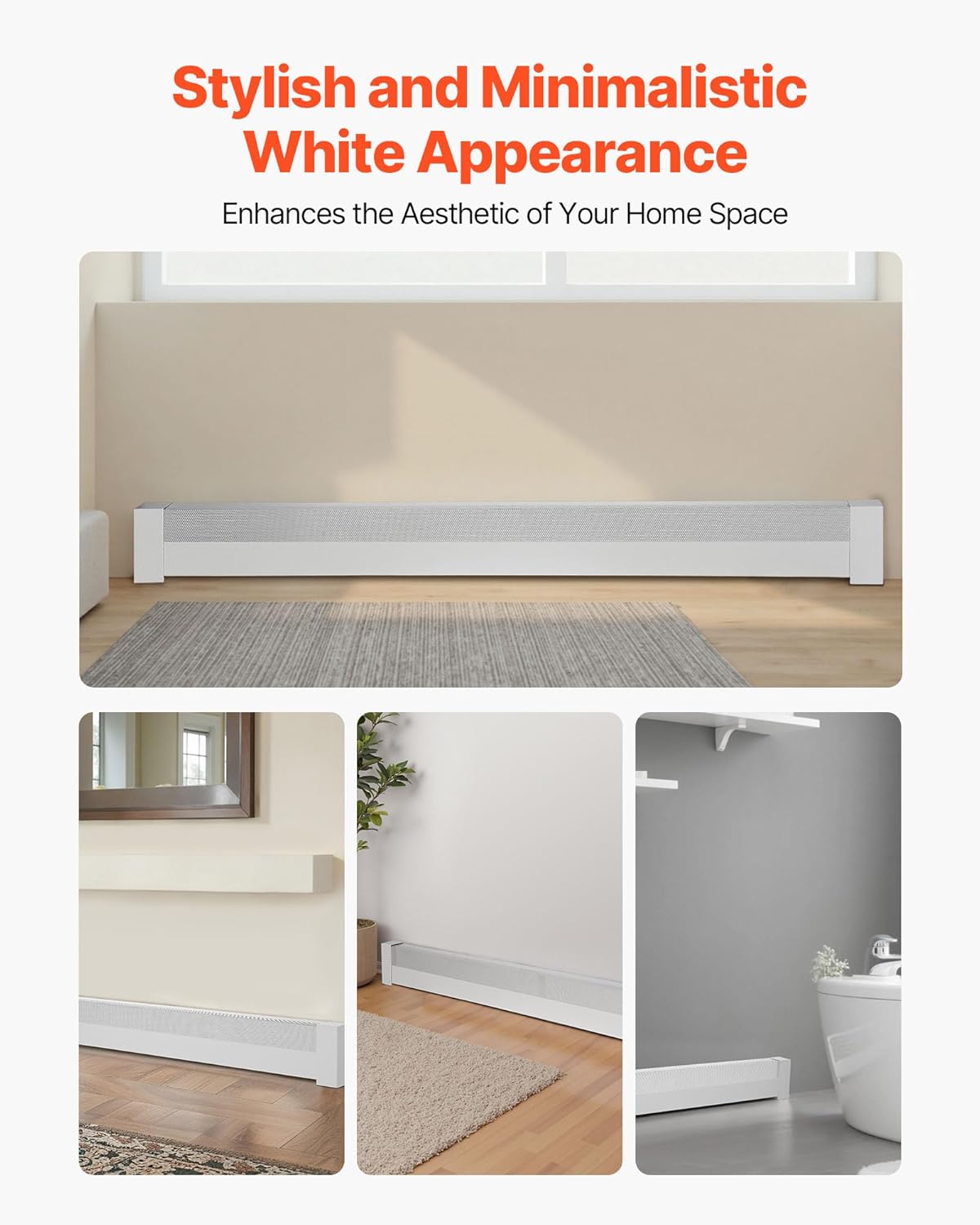 VEVOR Baseboard Heater Covers, Basic Series 6 ft Standard Electric Heating Unit Front Cover for Home Improvement, Heavy-duty Steel, Easy Installation for Bedroom Replacing Old Cover, White