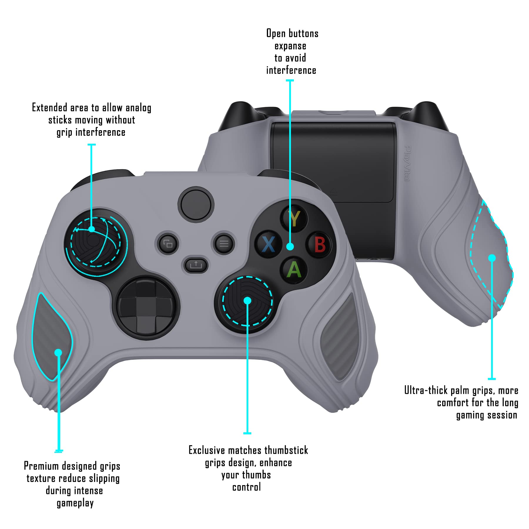 PlayVital Coque Protection pour Xbox Series X/S Manette Accessoires Protège,Housse avec Capuchon Joystick pour Xbox Core Controller Cover Silicone Skin-Gris Métallique&Gris Foncé,Édition Scorpion