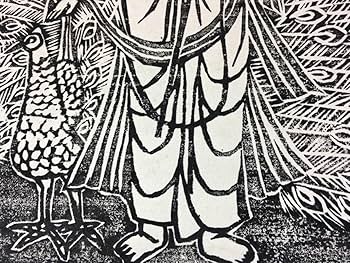 Amazon.co.jp: 金曜孔雀明王一点物木版画Y.Komatsu作家小松義正小松