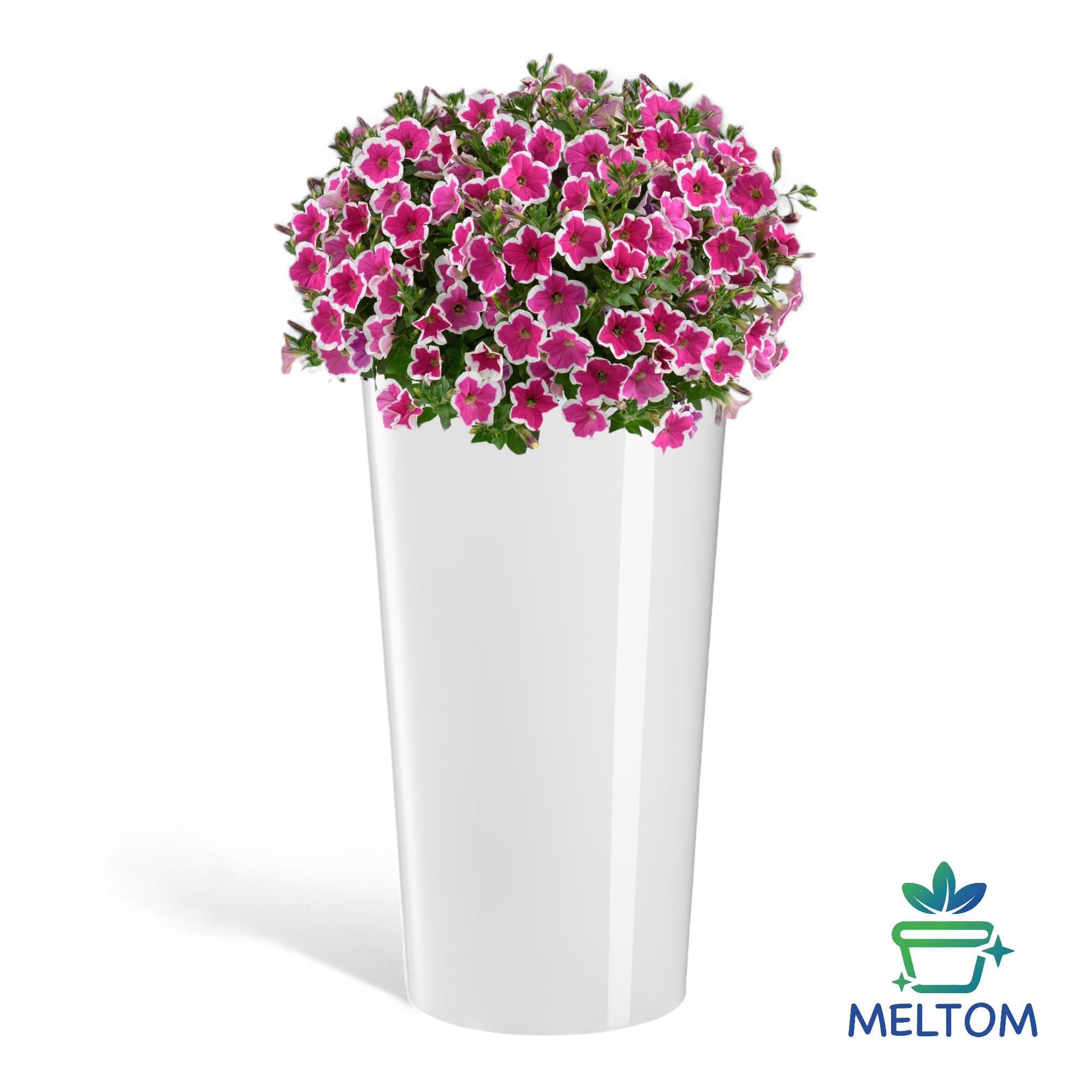 MELTOM Blumenkübel Rund Hochglanz Slim Blumentopf mit Herausnehmbaren Einsatz Weiß XXL-75cm für Innen und Außen