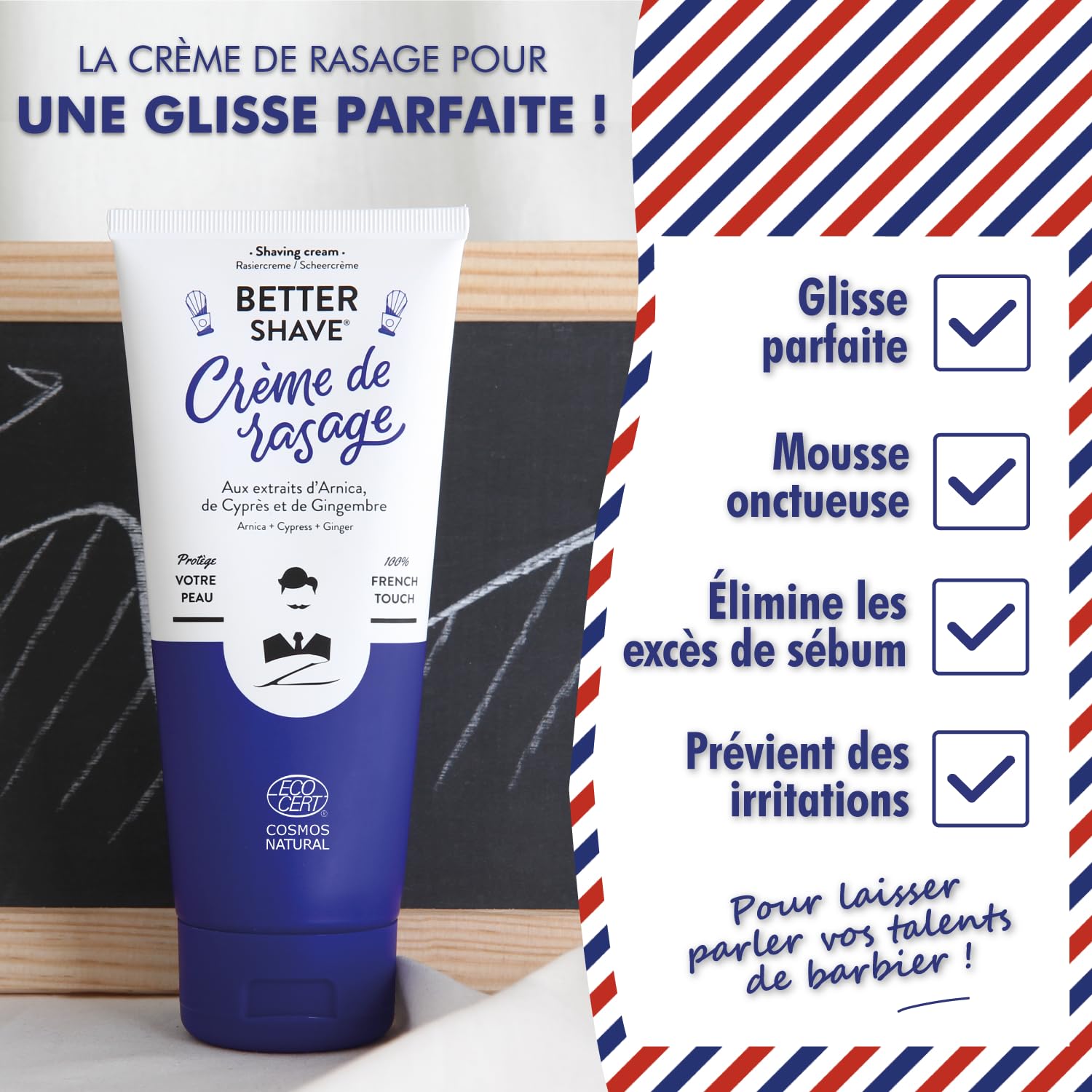 Monsieur BARBIER Old School Kit de Rasage Coffret Cadeau Naturel Végan Français Pierre d'Alun Crème Rasage Blaireau Rasoir 5 Lames