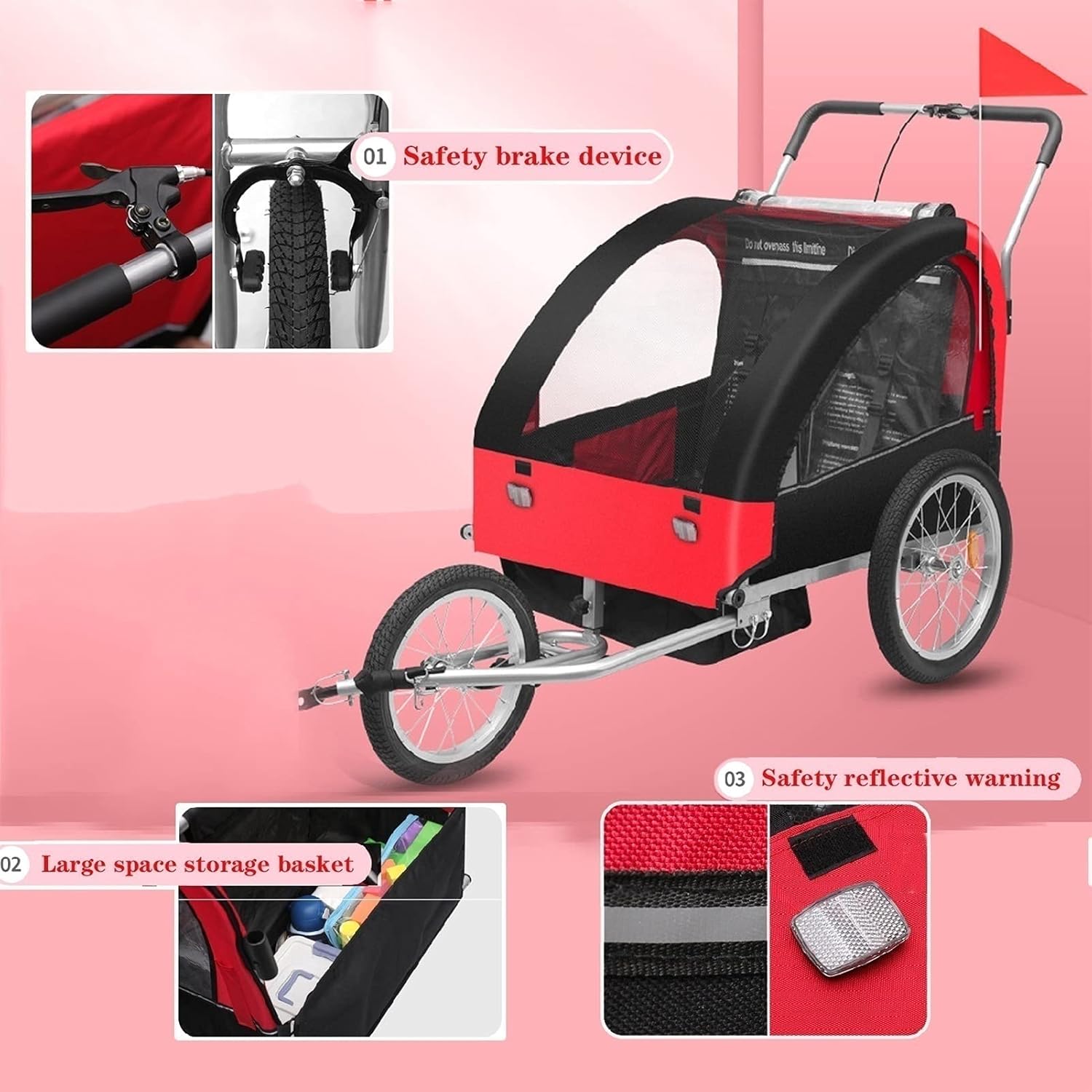 DPBHDM Bicycle Bike Trailer Jogger Stroller for Kids,Jogger, 2 in 1 Canopy, Folding Child Bike Trailer Easy to Connect and Disconnect to Bicycles Photo