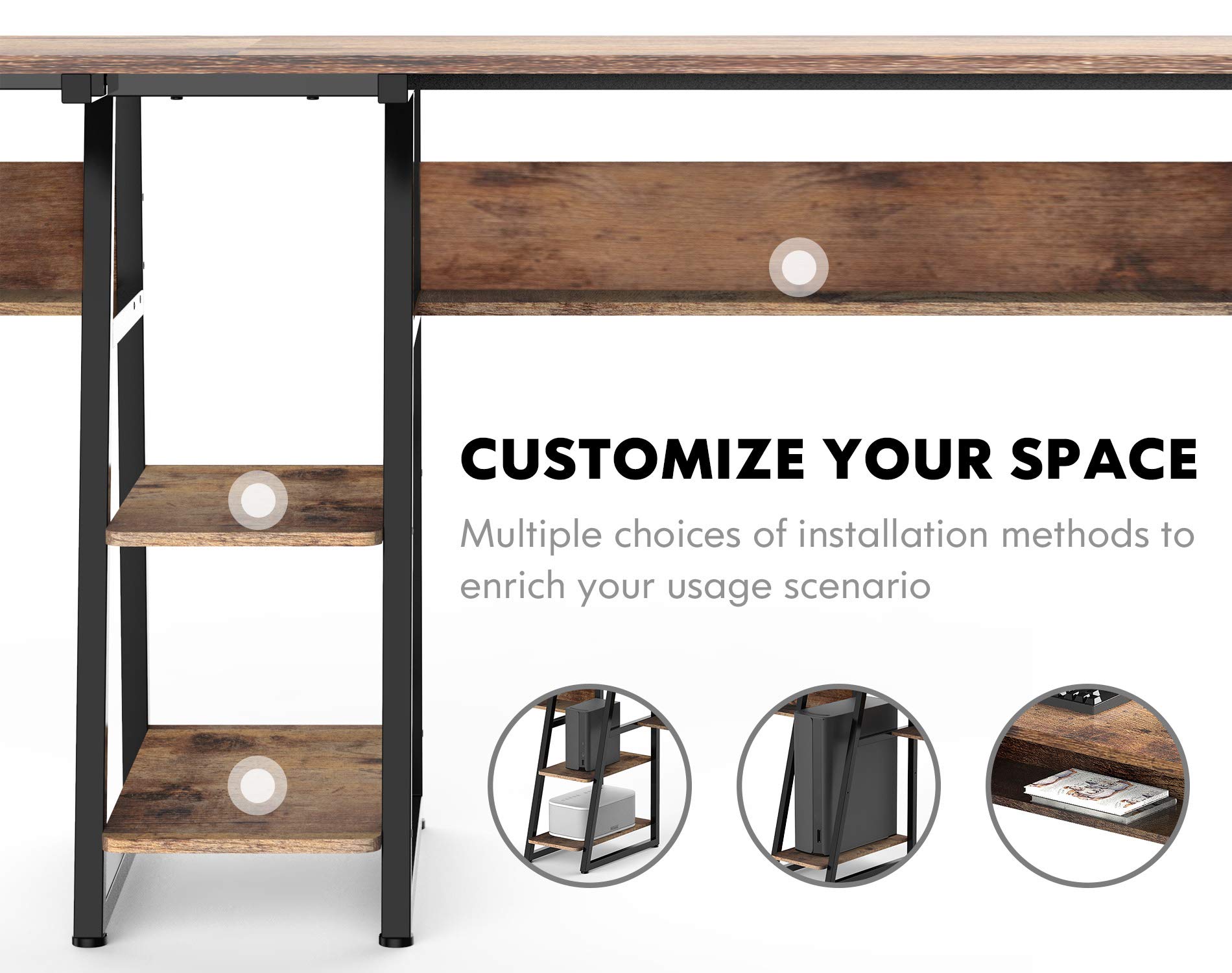 FITUEYES Double Computer Desk with Storage Shelves, 81 inch Two Person