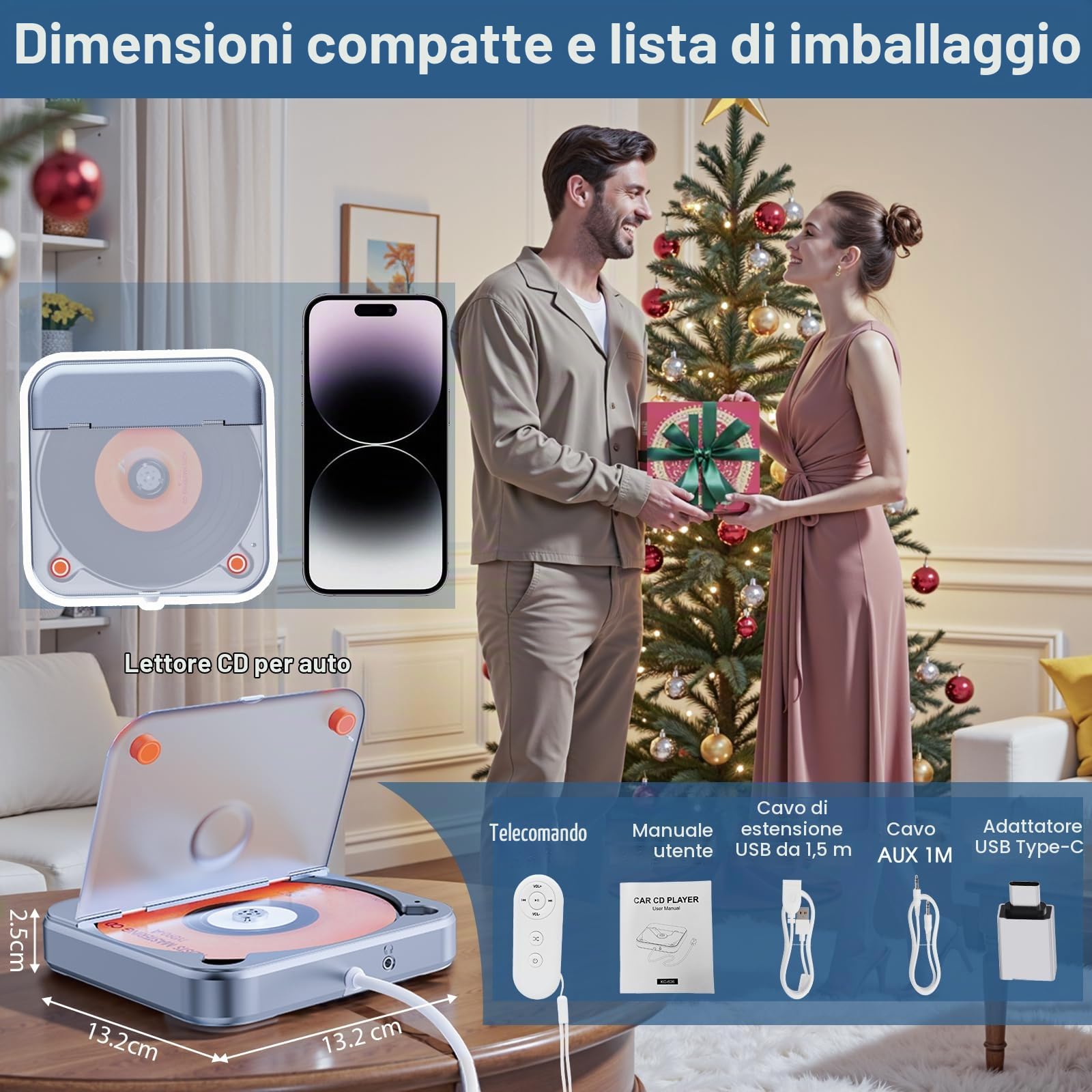 Lettore CD per Auto con Porta USB/AUX, Lettore CD Esterno CENXINY | Compatibile con Autoradio,Lettore Universale CD per Veicoli con AUX/Cavo di Estensione USB/Adattatore Conversione (da A a C)
