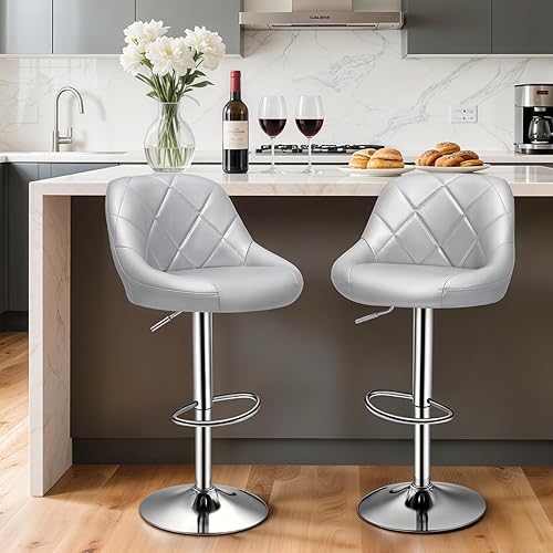 Miniatura 11 de Magshion Juego de 2 taburetes de bar, taburetes de bar giratorios de altura de mostrador, moderna silla de isla con respaldo y reposapiés para Verde