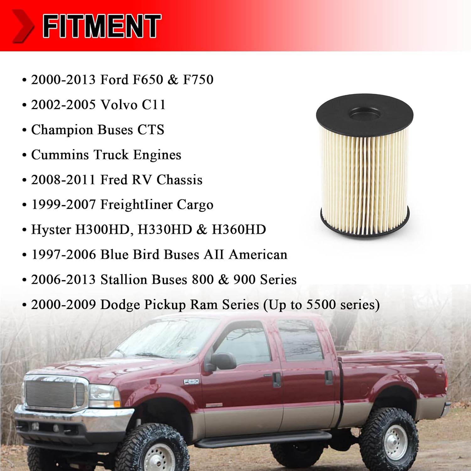 F55360 Fuel Filter Replacement for Ram 2500 2000-2010, RAM 3500 2000-2007 5.9L L6 Diesel Engines, Replaces # L1261F, CS8941, 5015581AA, 33585, Pack of 6