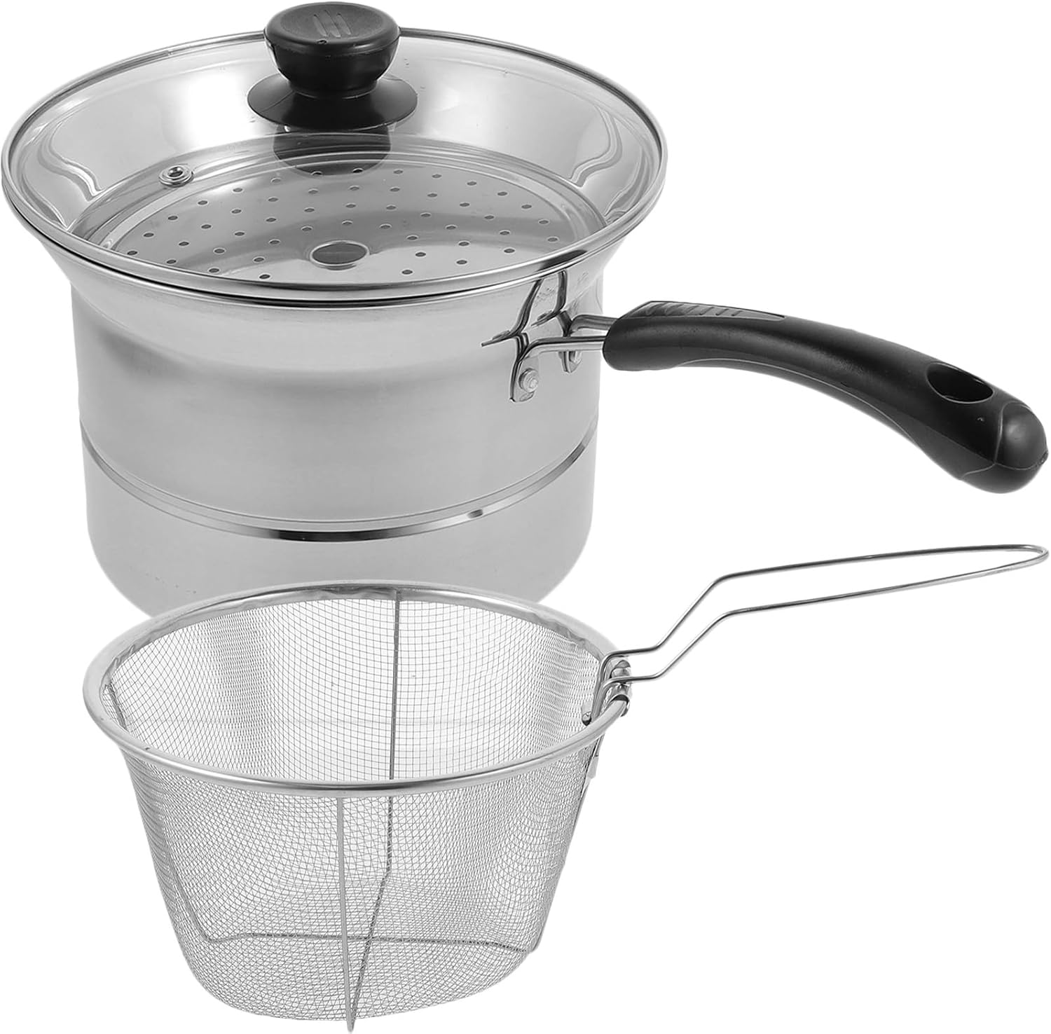 Mikinona Multifunctional Stainless Steel Cooking Pot 22cm with Handle, Kitchen Steamer and Pasta Pot for Home Use, Complementary Food and Soup Cooker Random Style