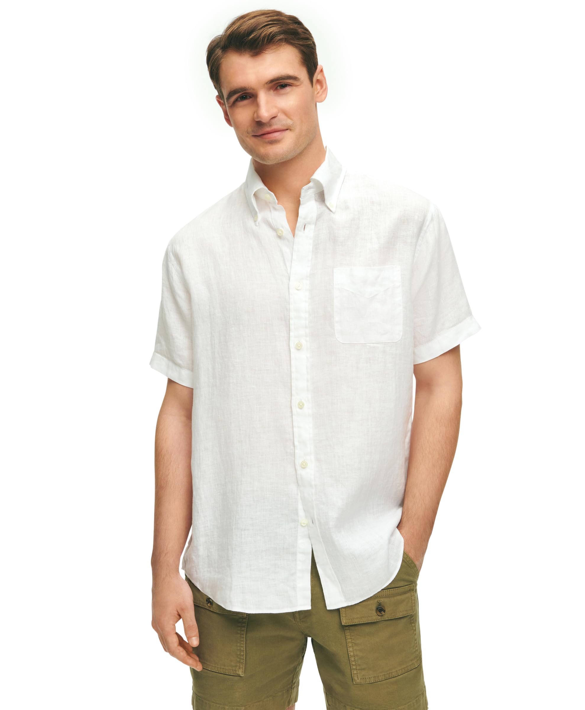 BROOKS BROTHERS Short Sleeve Button Down Sport Shirt Camisa Abotonada Hombre