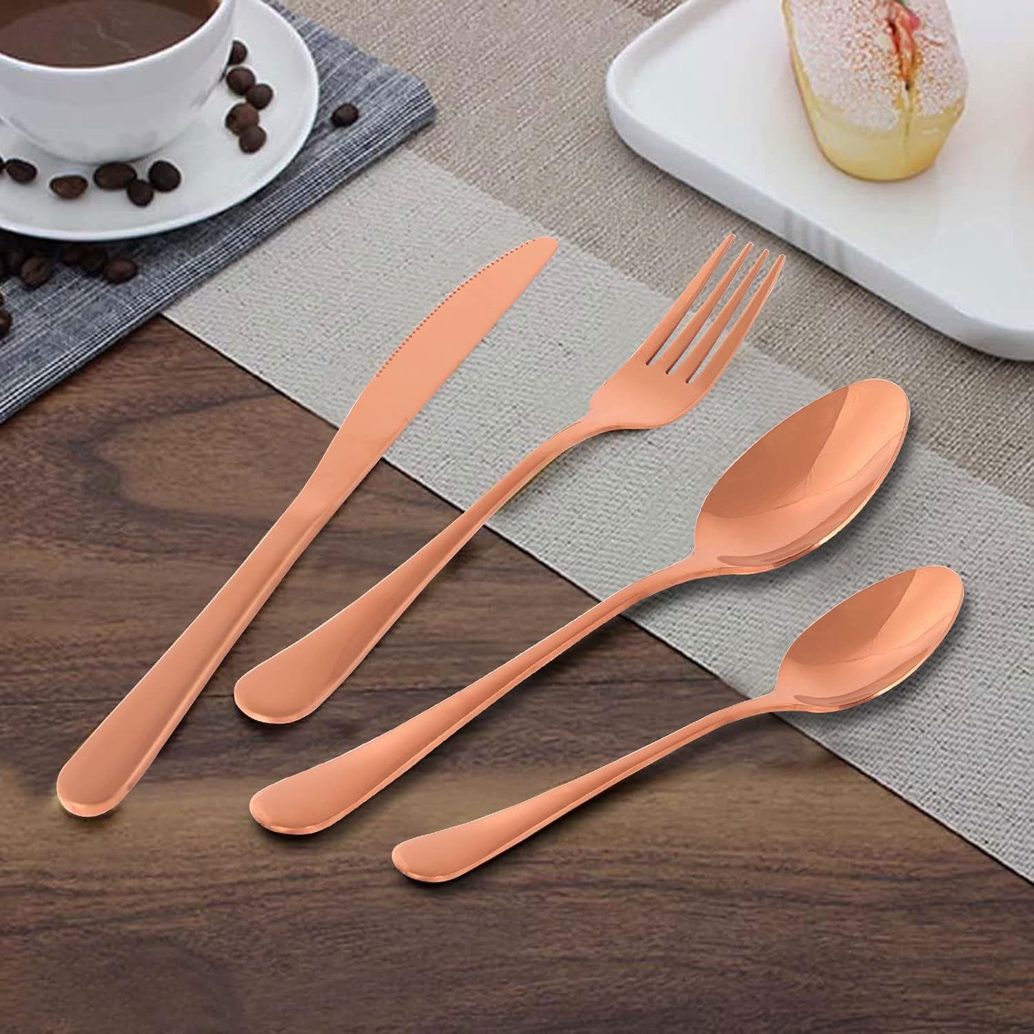 Cutlery Set 24 Piece Stainless Steel Flatware Set with Gift Box, Elegant Knife Fork Spoon Silverware Tableware Set Service for 6 (Rose Gold)