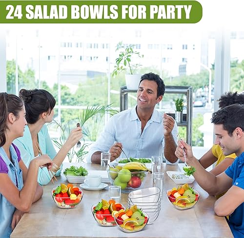 Miniatura 4 de Lallisa 24 cuencos de plástico transparente de 16 onzas para servir aperitivos o ensaladas de plástico desechables para fiestas, bodas, baby shower,
