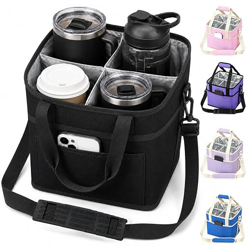 NVXEBOG Reusable 4-Bottle Holder with Strap (Black)