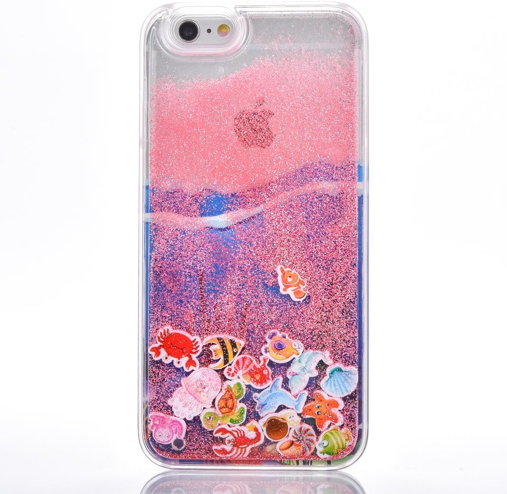 iPhone SE Case, TIPFLY Cool Fantastic Unique 3D [Liquid Floating] [Flowing Bling Glitter] [Underwater World] Painted Design Clear Hard Plastic Shell Cover for Apple iPhone 5/5s/SE - Pink Sea