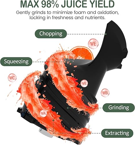 Miniatura 4 de Heynemo Máquinas exprimidoras de 5.9 pulgadas de ancho con canal de alimentación en frío para verduras y frutas enteras, máquinas exprimidoras de