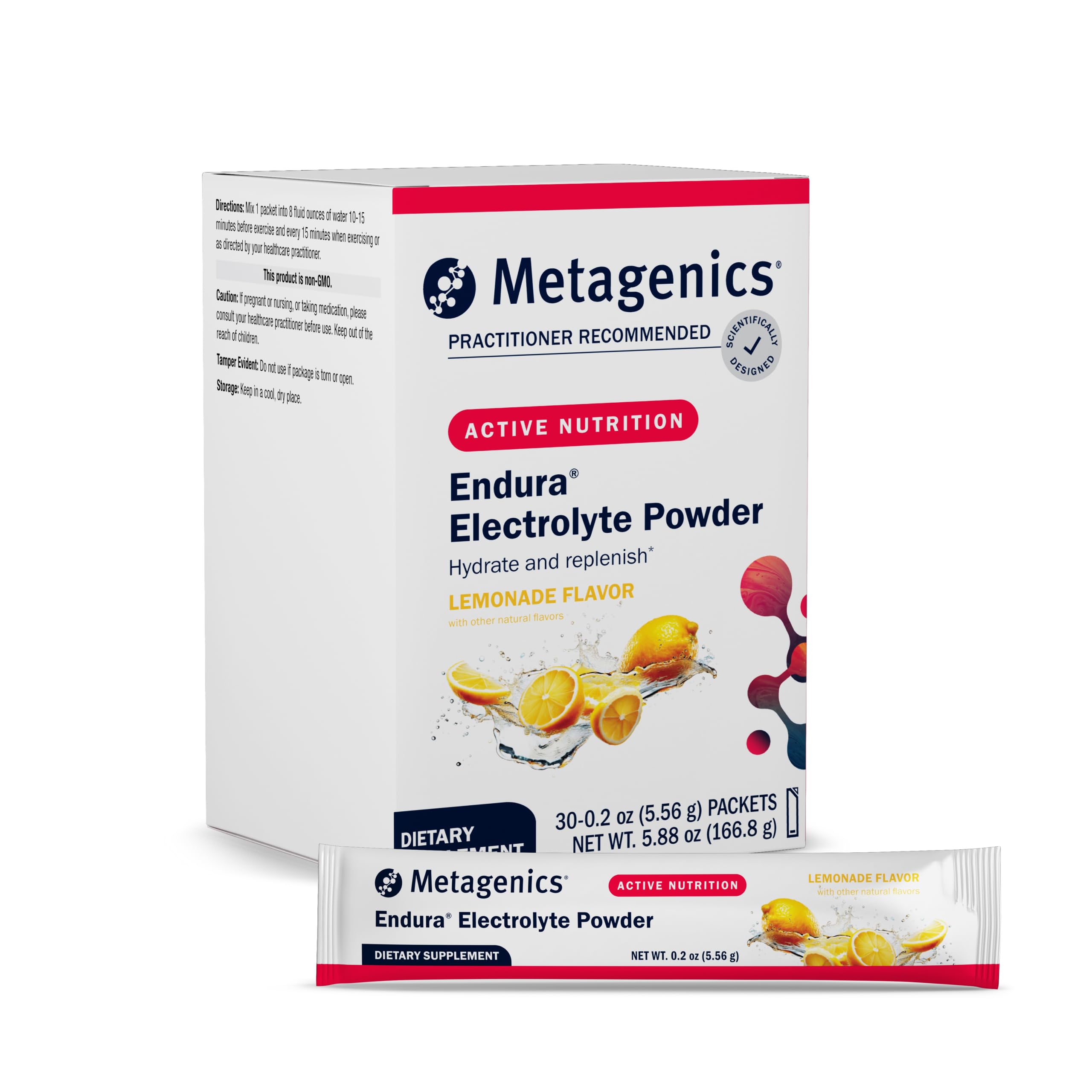 Metagenics Endura, suplemento eletrolítico em pó sabor limonada com sódio, potássio, vitaminas C e E, 30 sachês
