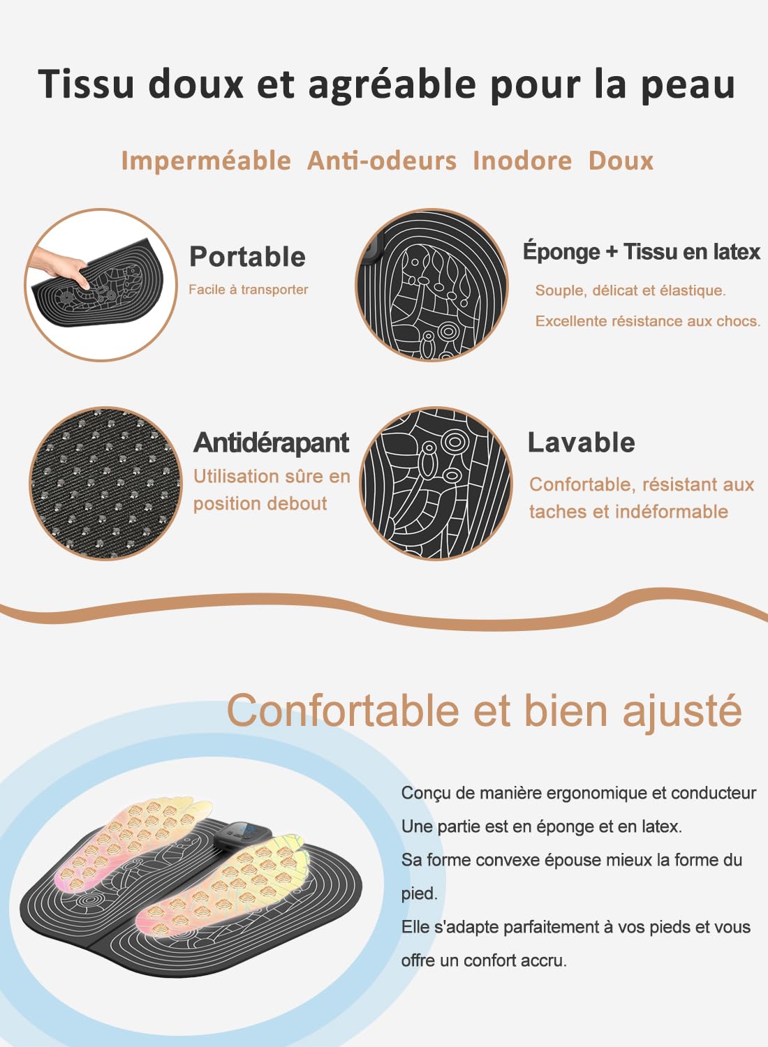 Masseur de Pieds EMS Portable, Tapis Masseur Plantaire Electrique Pliable, 8 Modes 30 Niveaux, Massage Pieds doux et Facile à Nettoyer, pour détendre les muscles, Télécommande, écran LCD