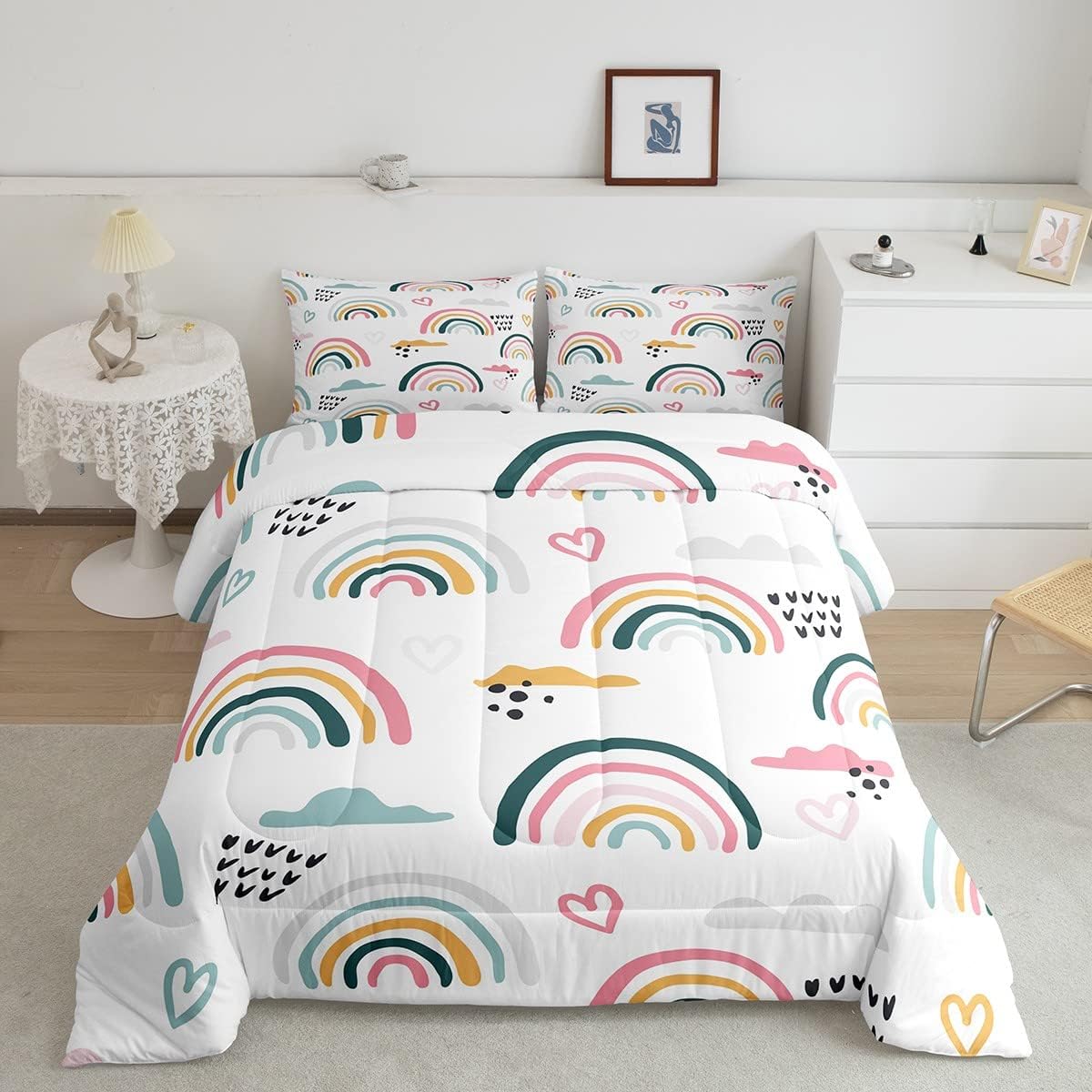 Feelyou Rainbow Comforter Set Colorful Stripes Bedding Set Multicolor