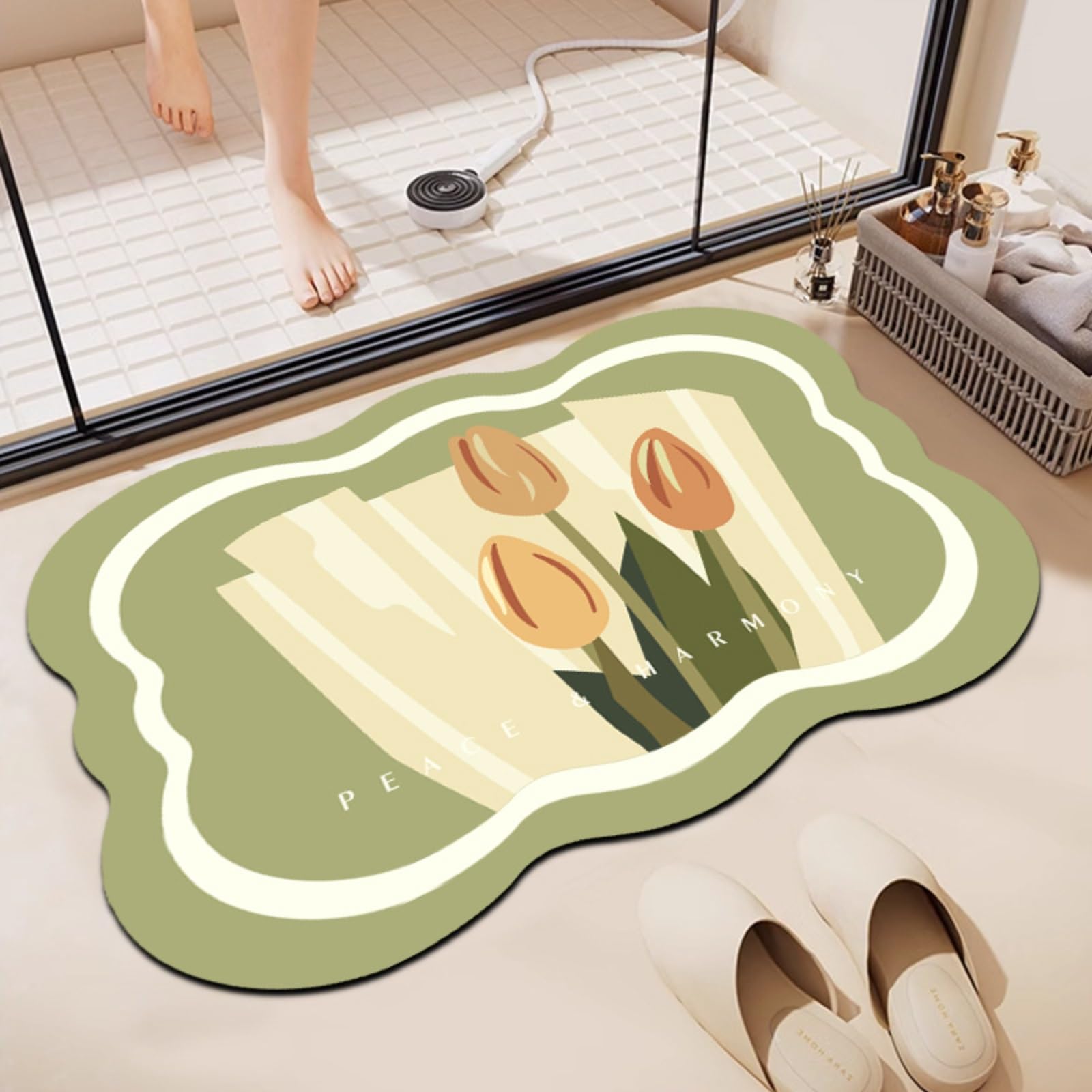 Tapis de bain à fleurs irrégulières 50x80cm Color 52 antidérapant discret