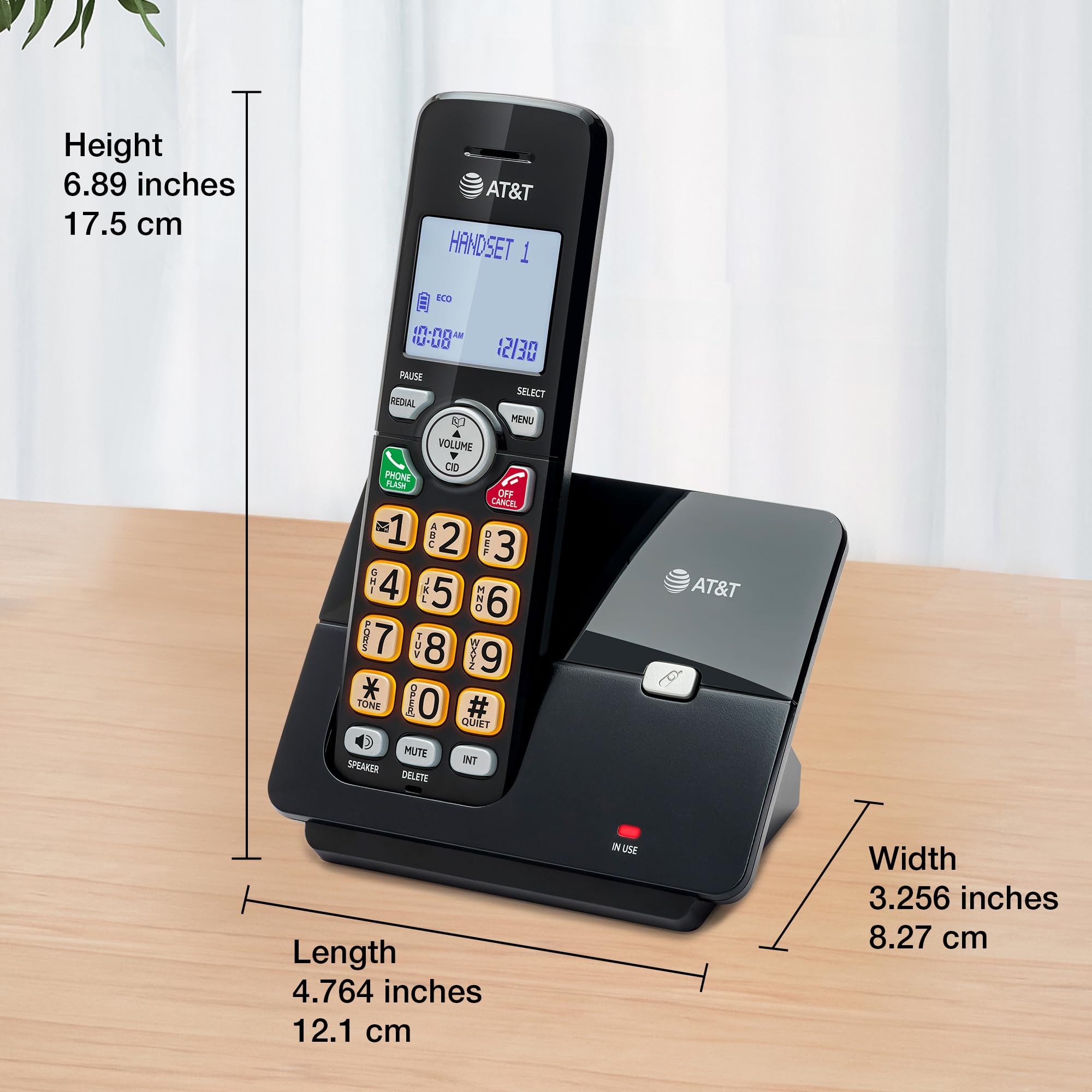 AT&T - Teléfono Fijo de 1 Auricular con identificador de Llamadas/Llamada en Espera, teléfono inalámbrico DECT 6.0 Full-Duplex Handset Altavoz, Teclado retroiluminado y visualización, Modo silencioso