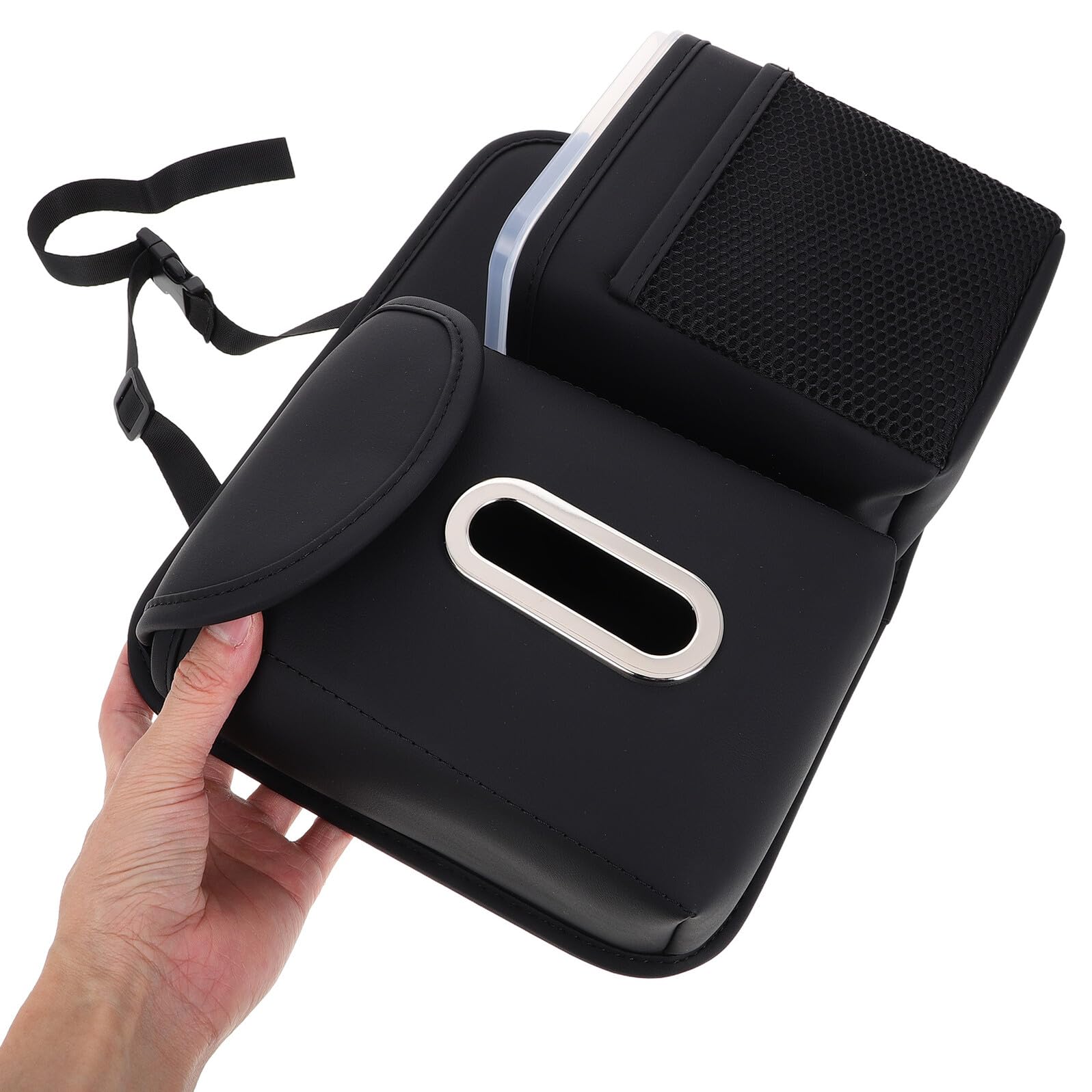 ERINGOGO Borsa Portatutto per Schienale Auto, Organizer Multifunzionale con Porta Fazzoletti e Portabicchieri in Pelle e Metallo