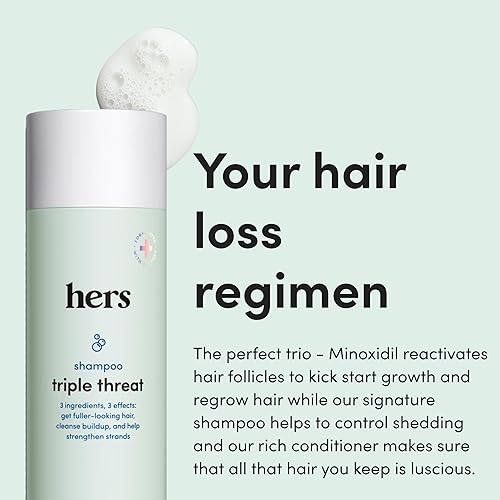 Miniatura 2 de Hers Triple Threat - Juego de champú, acondicionador y mininoxidil  Tratamiento de pérdida de cabello para mujeres  Incluye 2% de tratamiento de