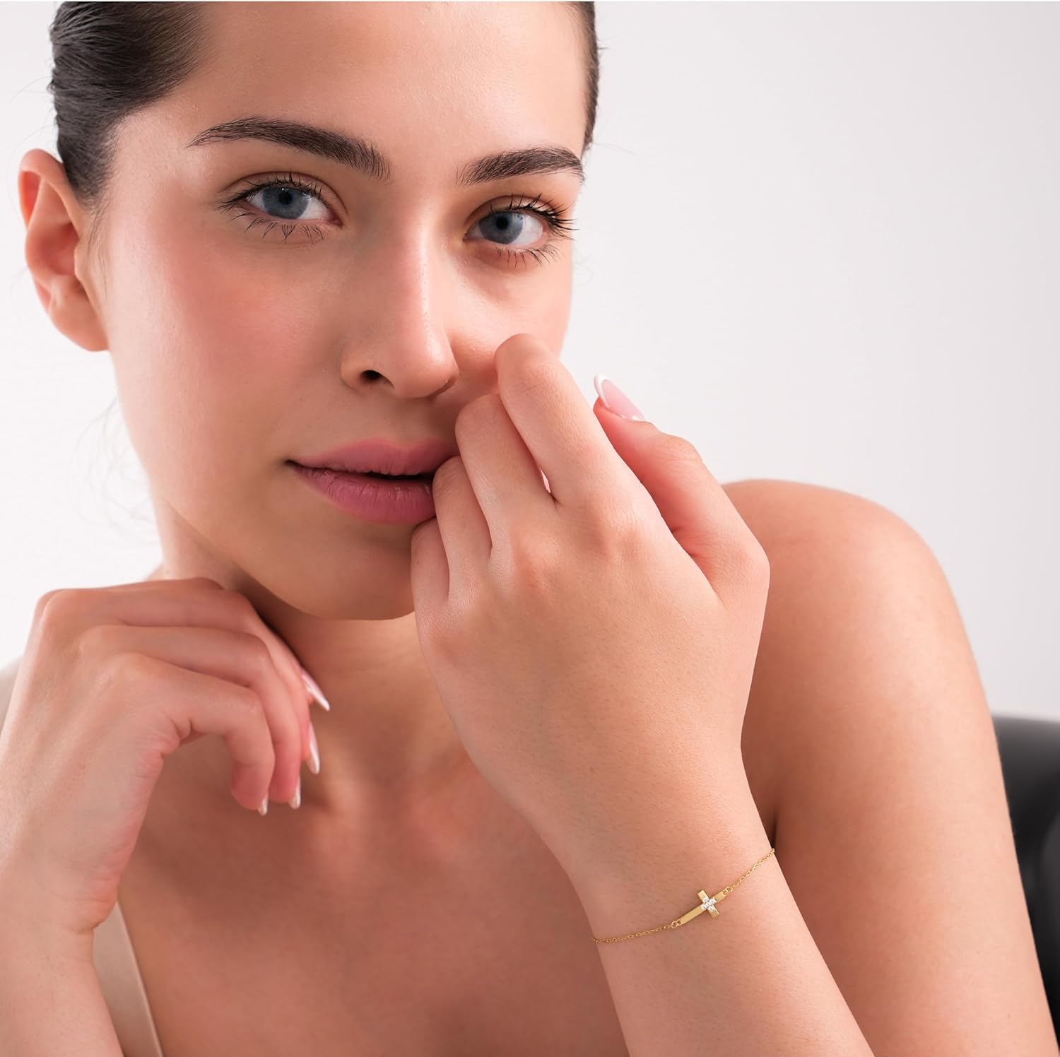 MIONZA 14K Gold Plated Sideways Cross Bracelet for Women – Dainty Adjustable Christian Jewelry with CZ – Religious Gift for Her, Baptism, Gift for Her - Image 7