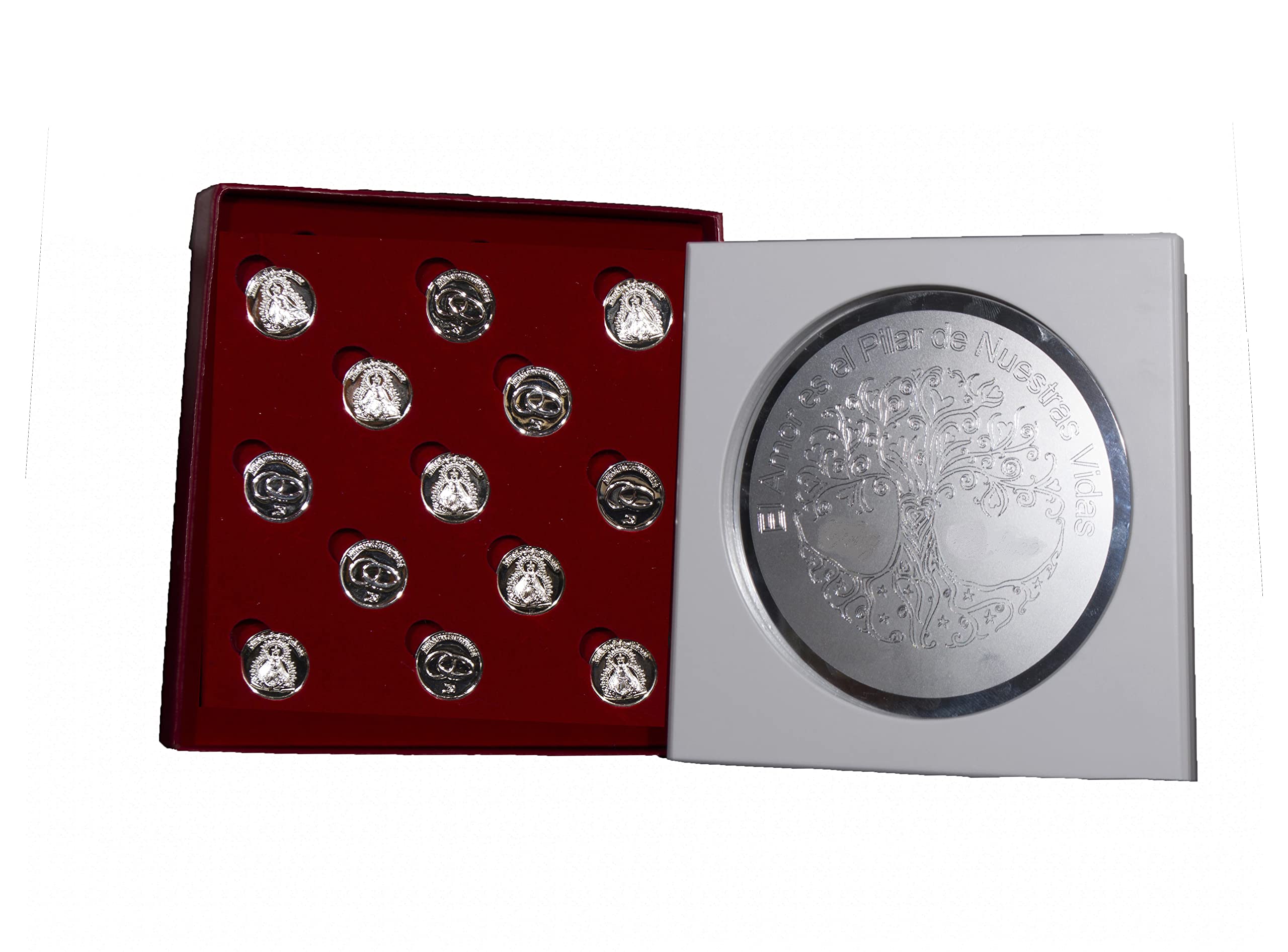 Arras de la Vírgen de Las Cabezas Personalizable con Bandeja Convertible en Placa de Recuerdo y llevanza de Alianzas para Bodas y Enlaces.