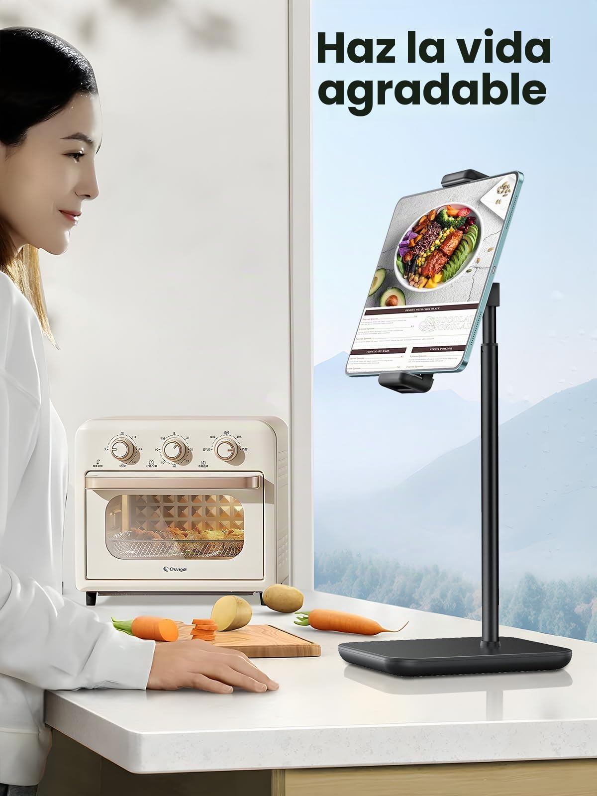 tounee Soporte para Tablet Ajustable, soporta 1,6 kg, Altura hasta 18'', Compatible con iPad Pro 12.9, Surface Pro y Dispositivos de 4,7 a 15,6 Pulgadas (iPad, iPhone, Kindle) -Negro