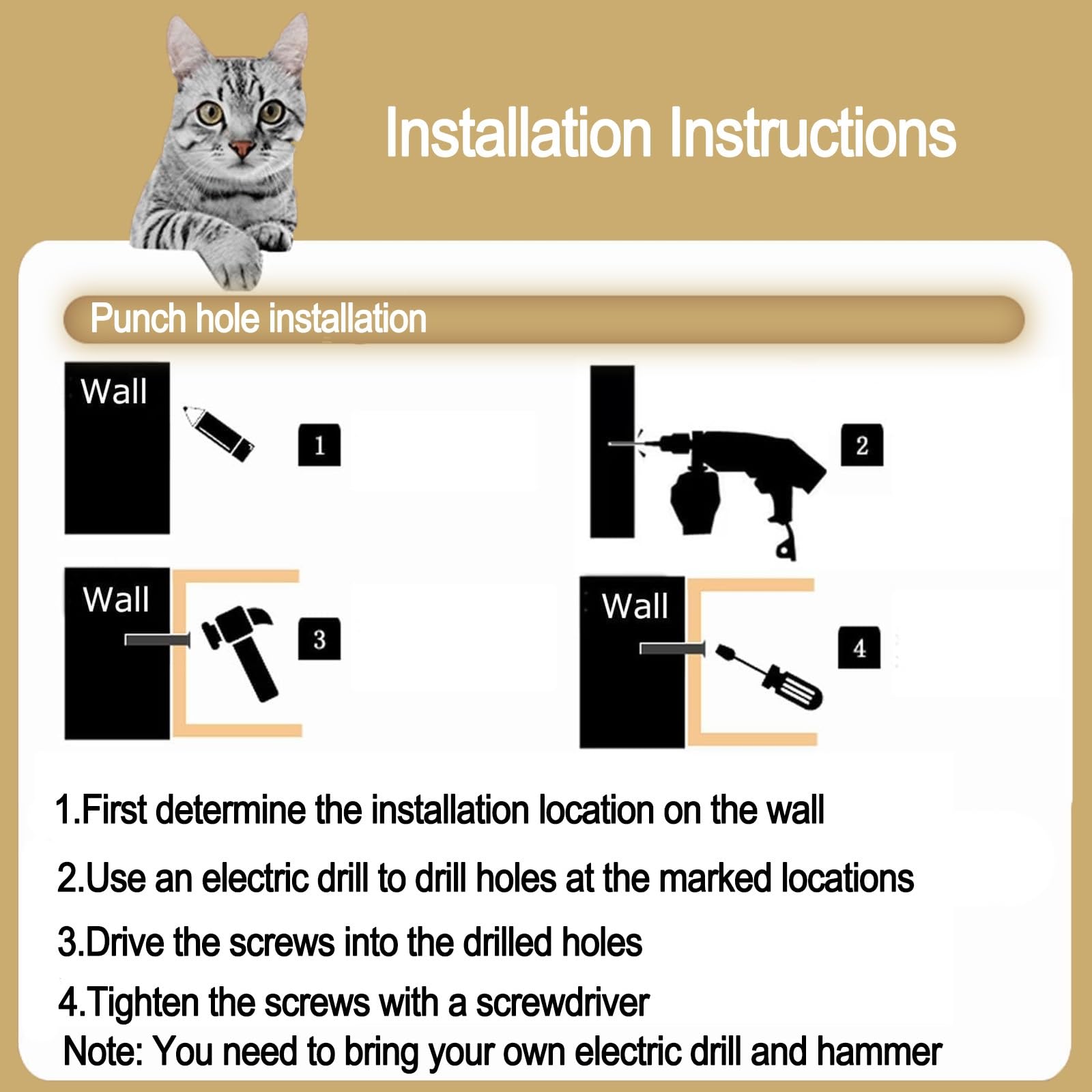Mensole per Gatti, Accessori Gatti, con Cuccia, Gradini, Tiragraffi - Mensola per Arrampicata in Legno Naturale per Micio da Interno(11pcs)